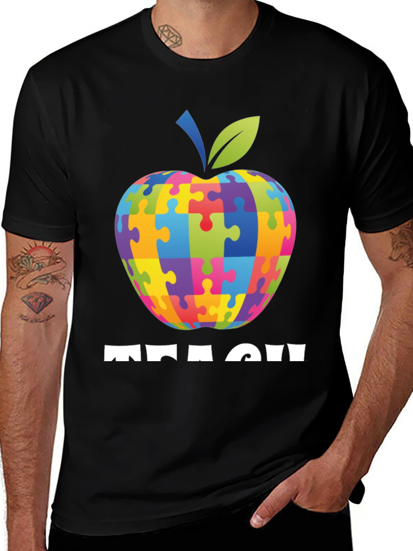 Autism Awareness Puzzle Apple Teach T-Shirt