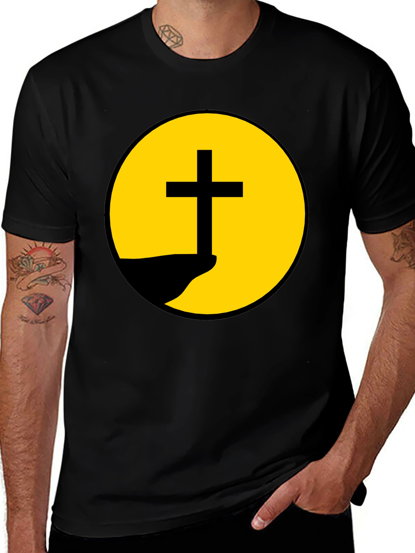 Christian Cross Graphic Black T-Shirt