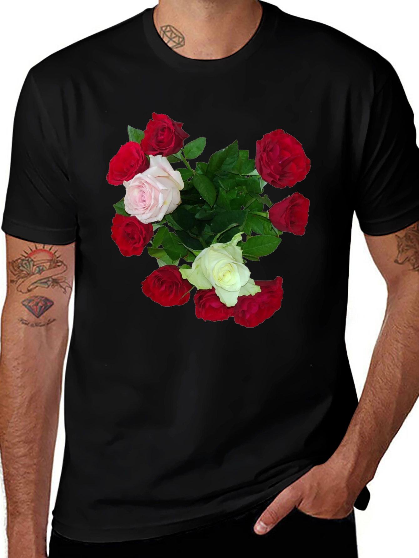 Black Floral Bouquet Graphic Tee - Classic Fit Black T-Shirt main image