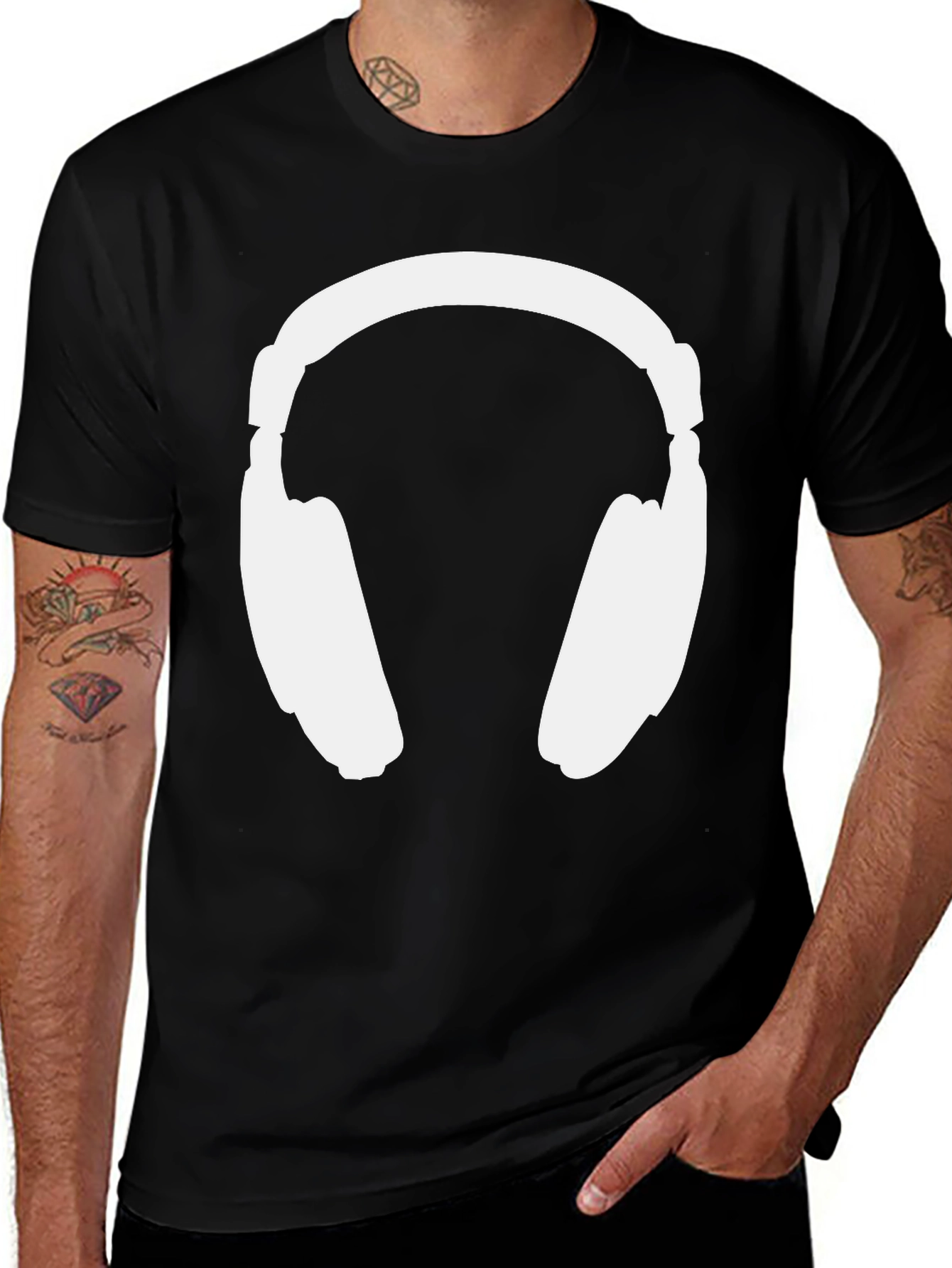 Variant 13 of Headphones Graphic Tee - Black Cotton Comfort