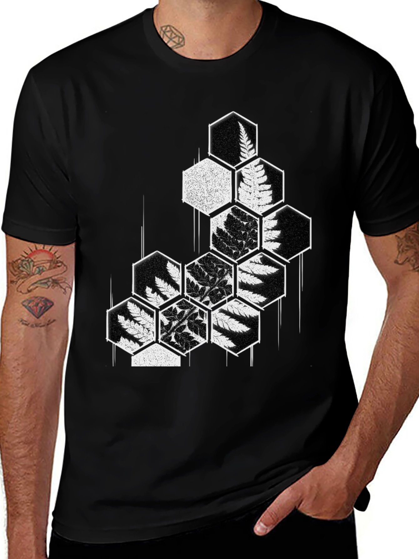 Variant 22 of Fern Hexagon Graphic Tee - Modern Nature Print