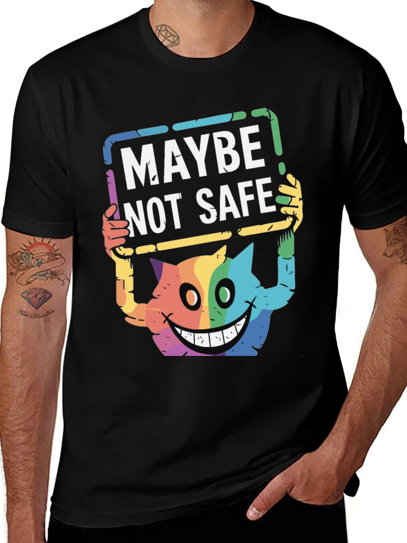 Variant 29 of Maybe Not Safe Graphic Tee - Rainbow Humor T-Shirt