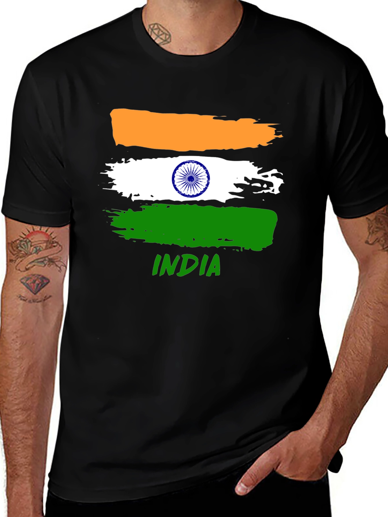India Flag T-Shirt - Brush Stroke Design