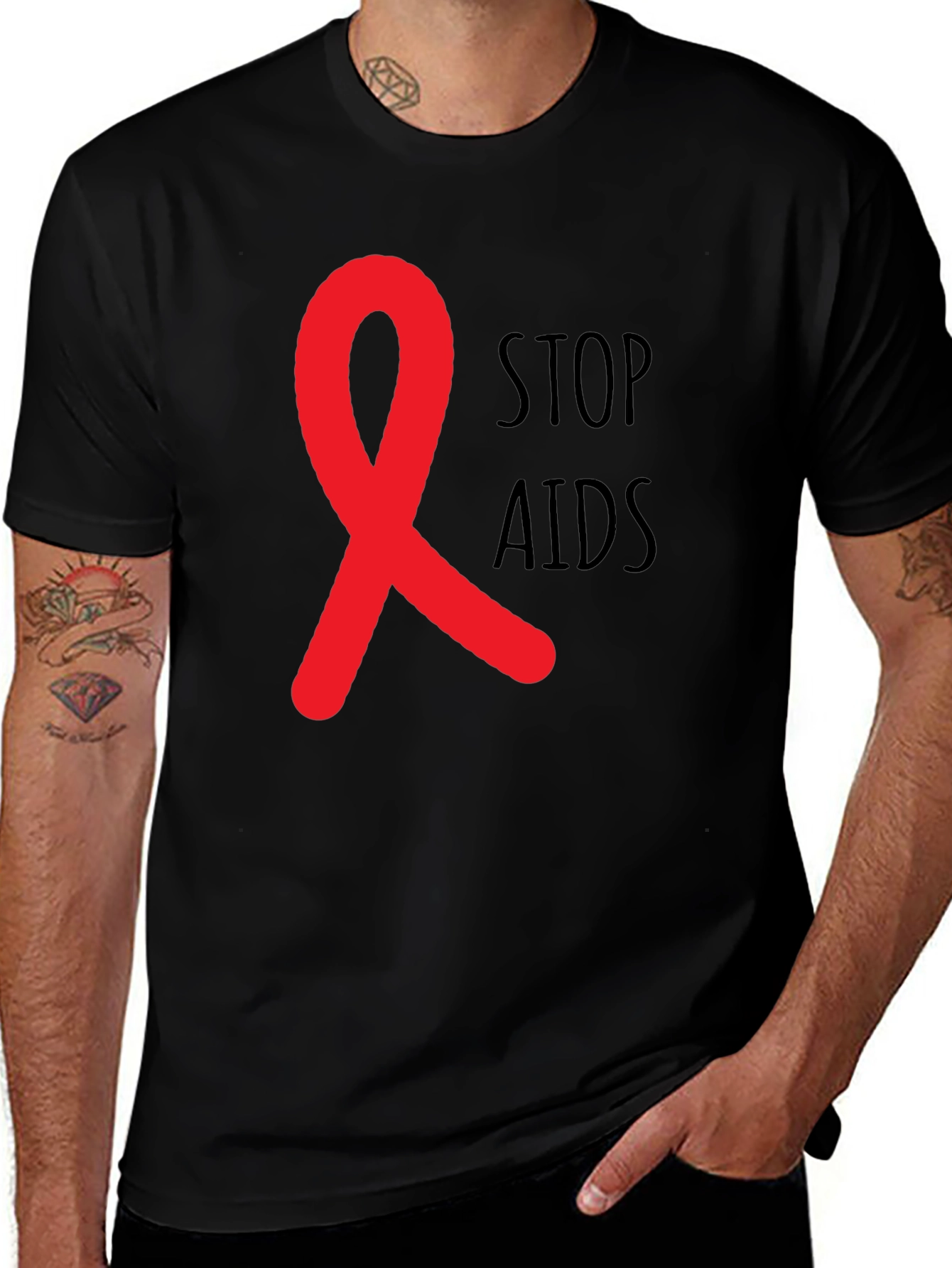 Stop AIDS Awareness Ribbon Graphic T-Shirt