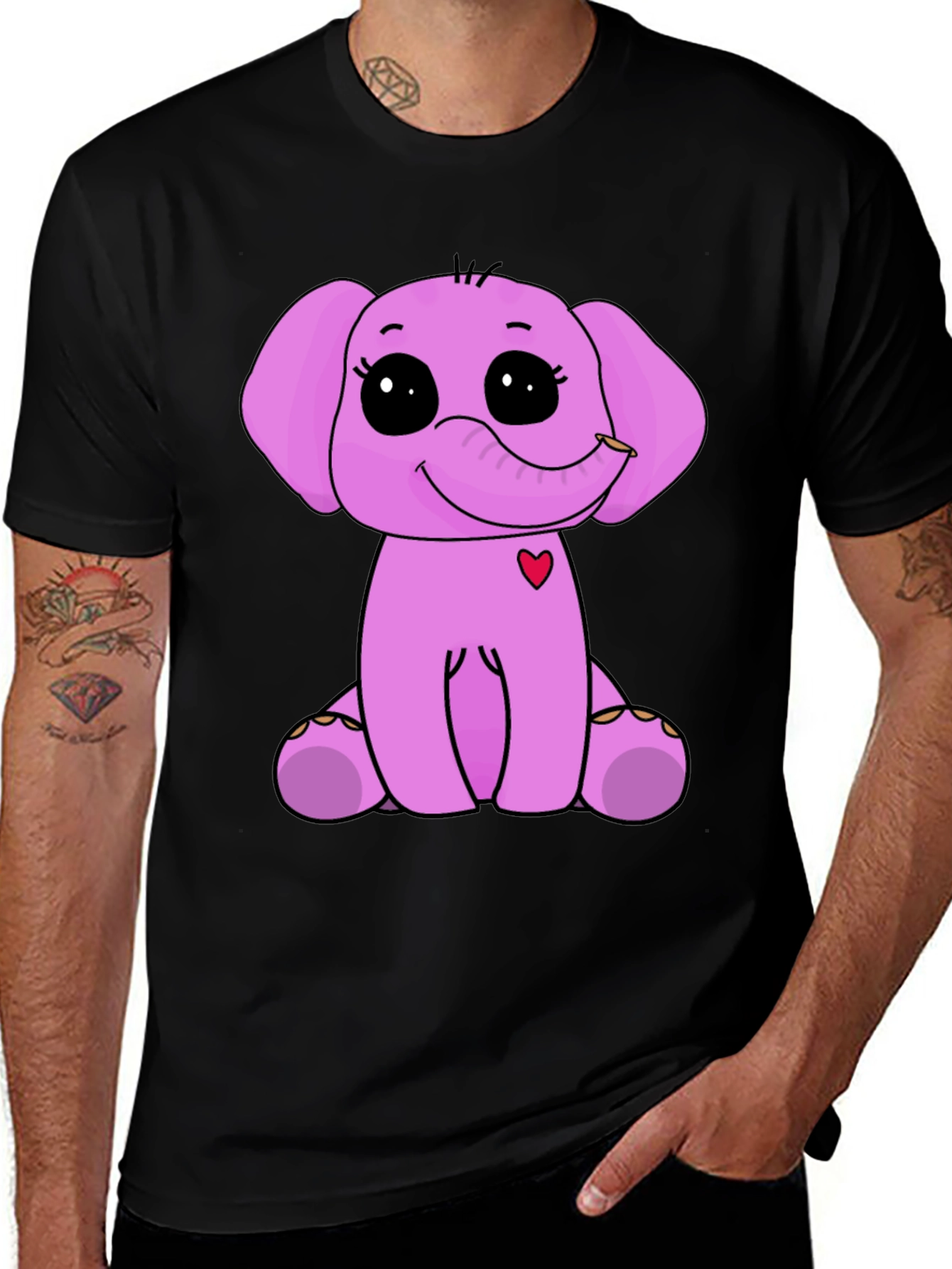 Variant 3 of Cute Elephant Graphic Tee - Black