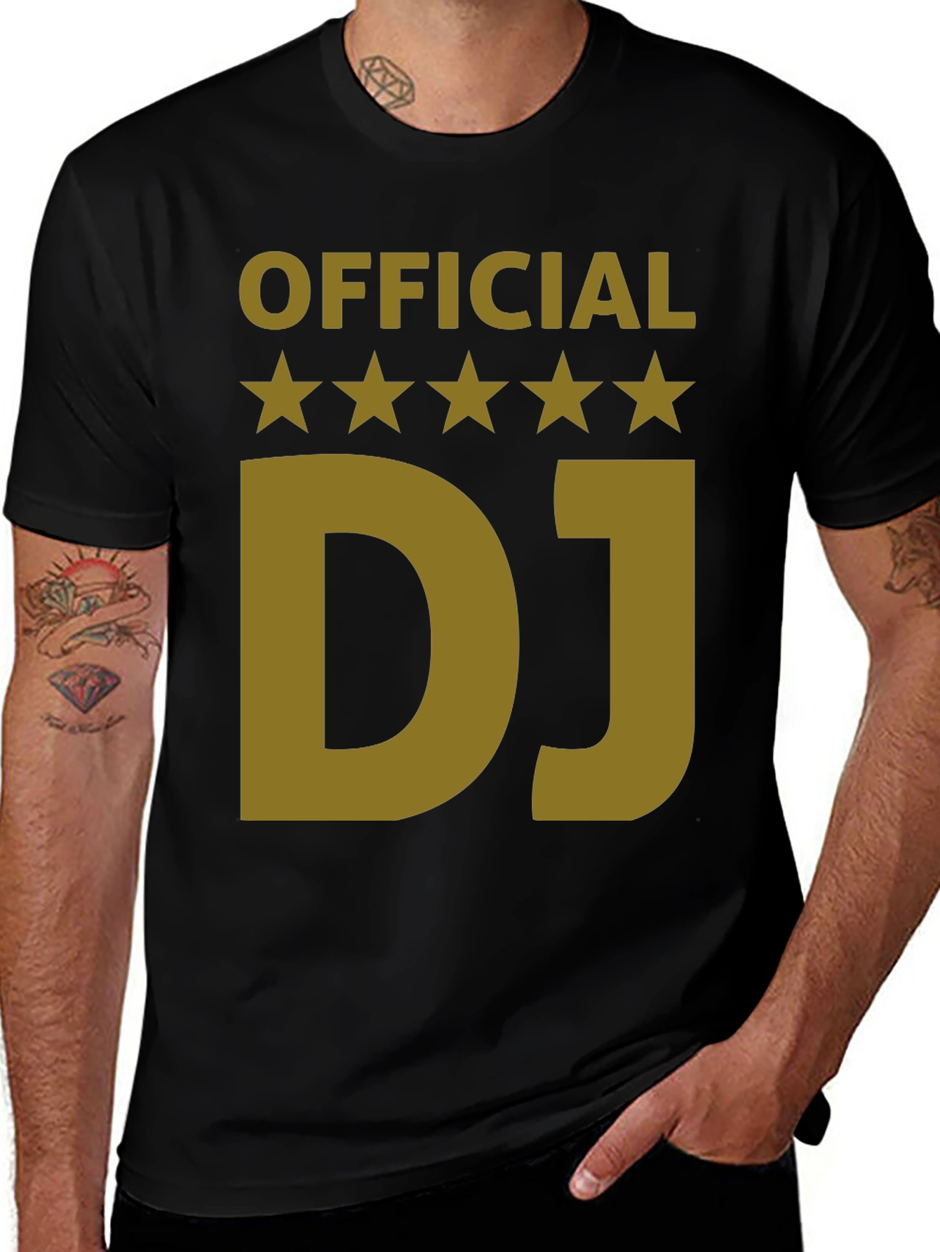 Variant 23 of Official DJ T-Shirt - Gold Print, Black Tee