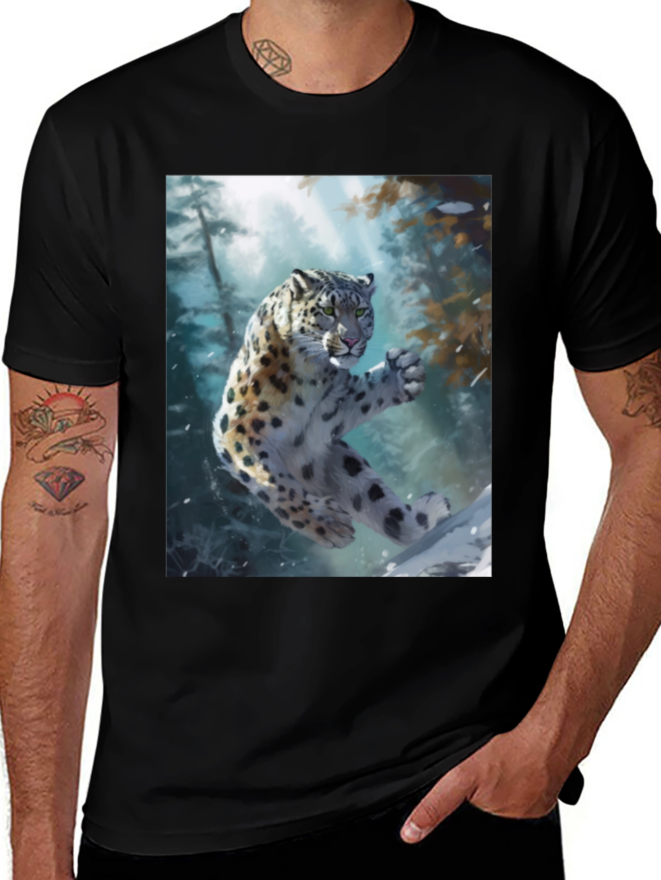 Variant 12 of Snow Leopard Graphic Tee - Wildlife Art T-Shirt