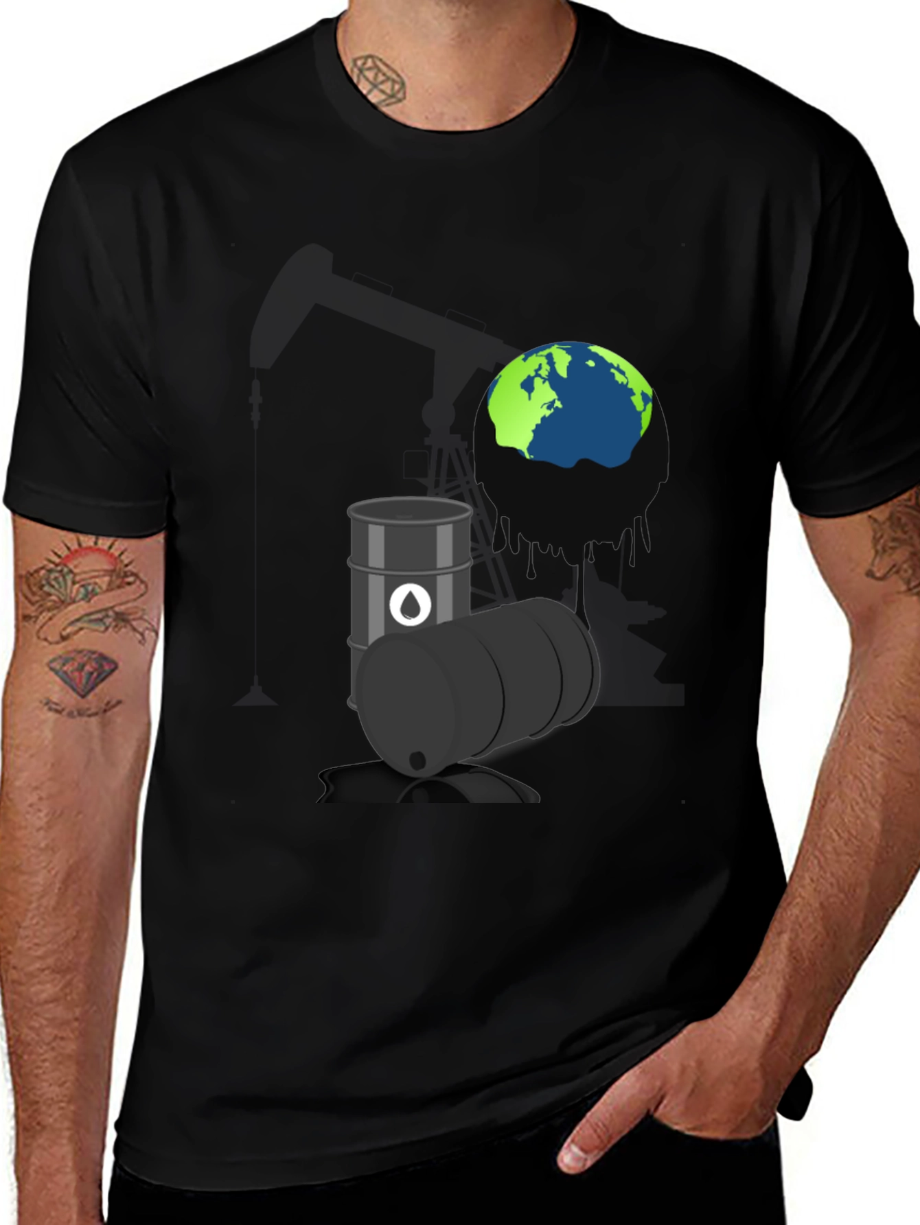 Variant 6 of Eco-Awareness Graphic Tee - Oil & Earth Design