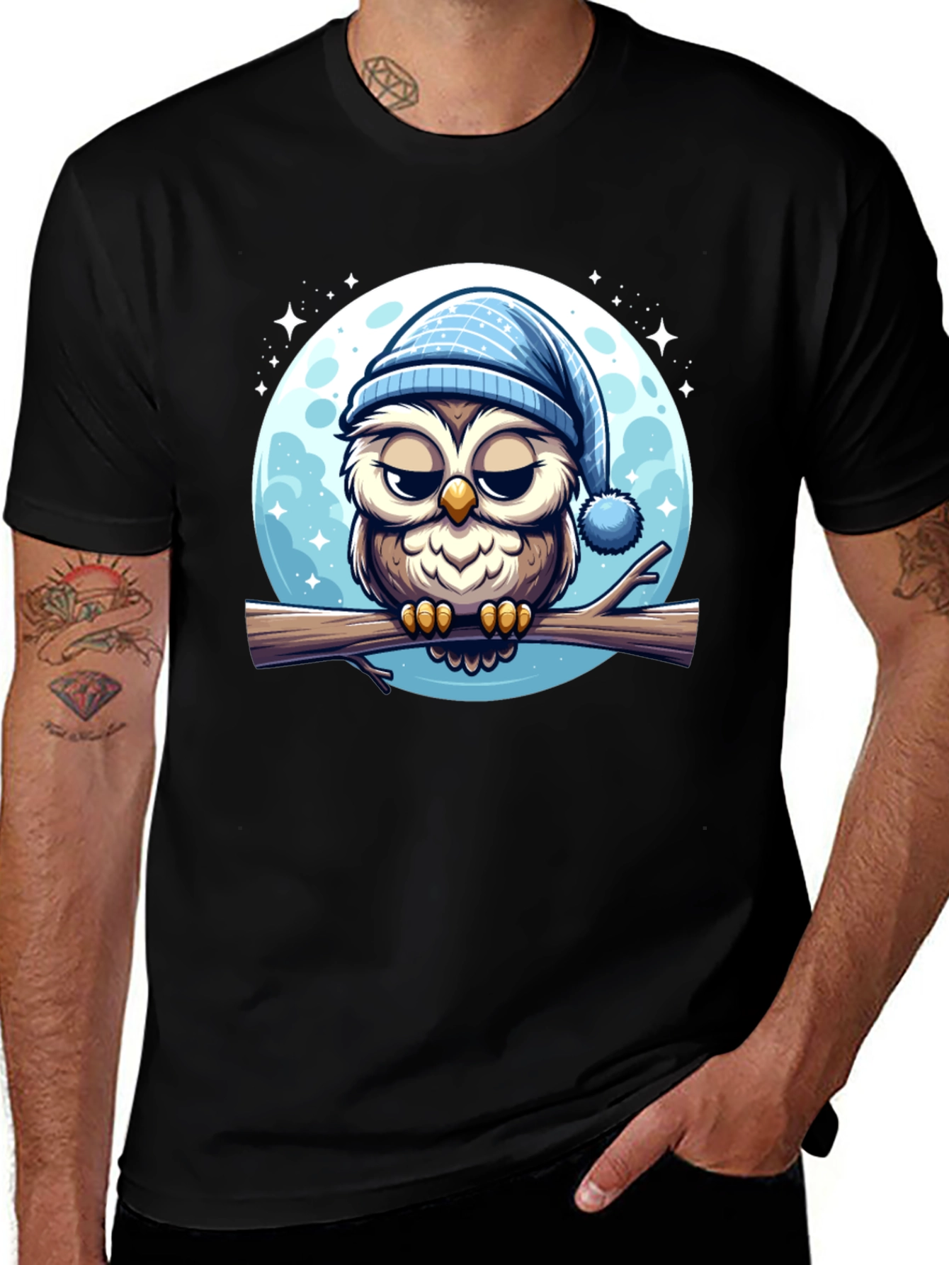 Black Sleepy Owl Graphic Tee - Soft Cotton Comfort main image