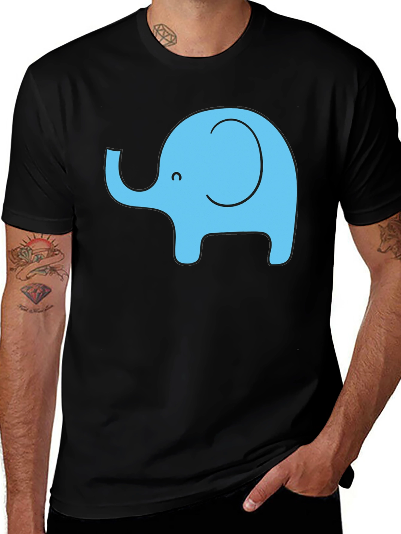 Variant 22 of Elephant Graphic Print Black T-Shirt