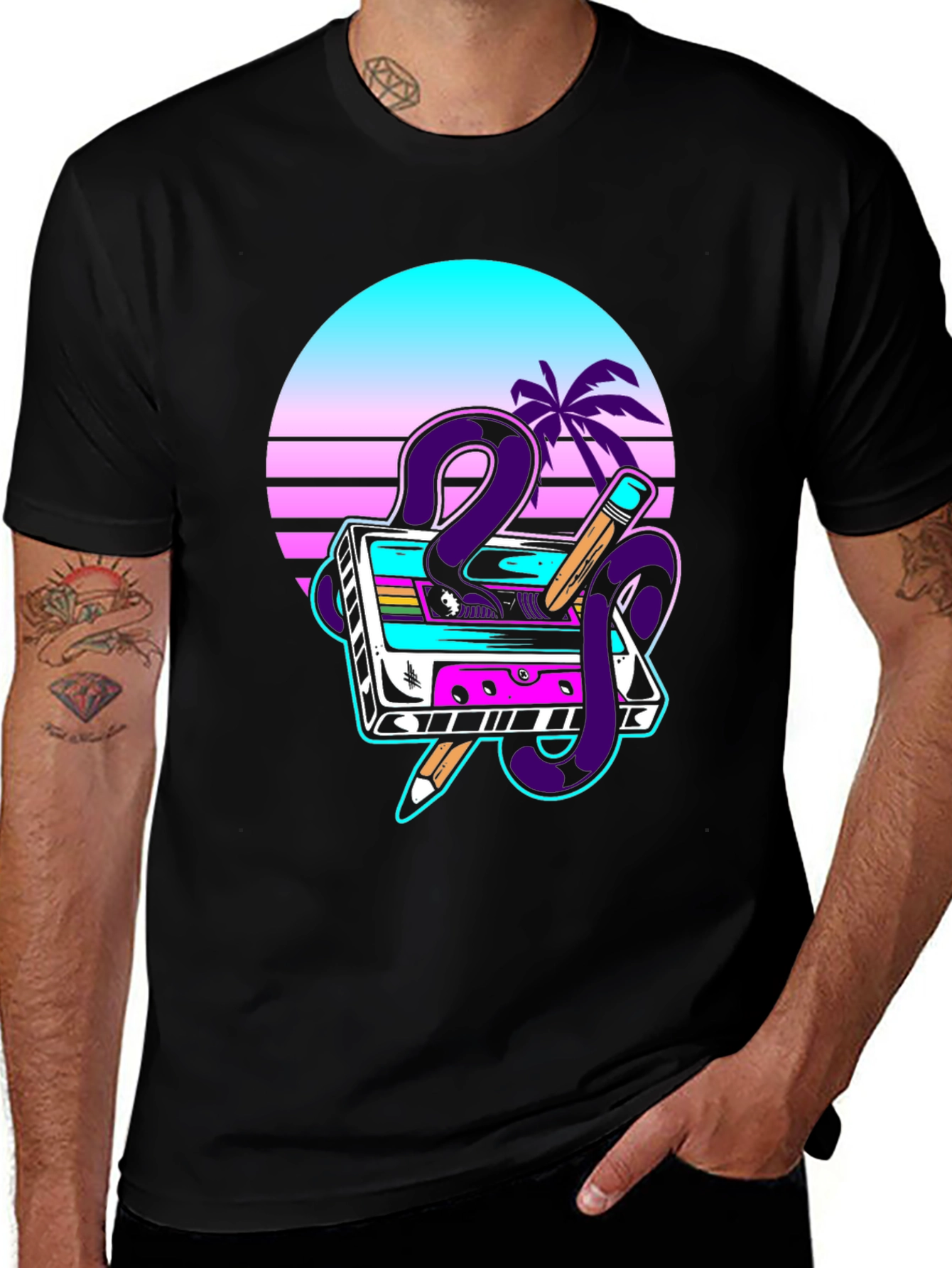 Variant 17 of Retro Synthwave Cassette Tape Graphic T-Shirt