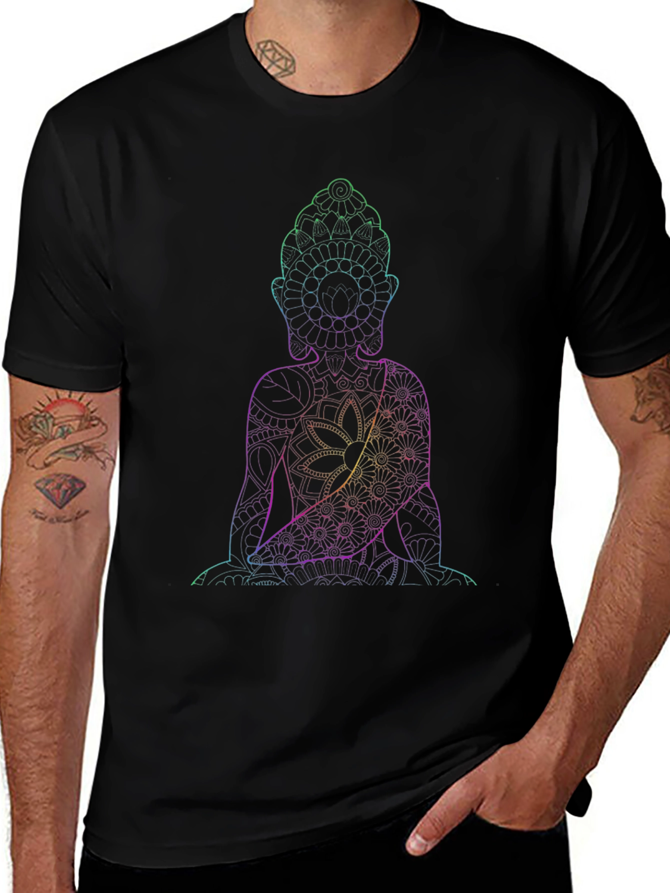 Buddha Mandala Graphic Tee - Black Cotton Blend