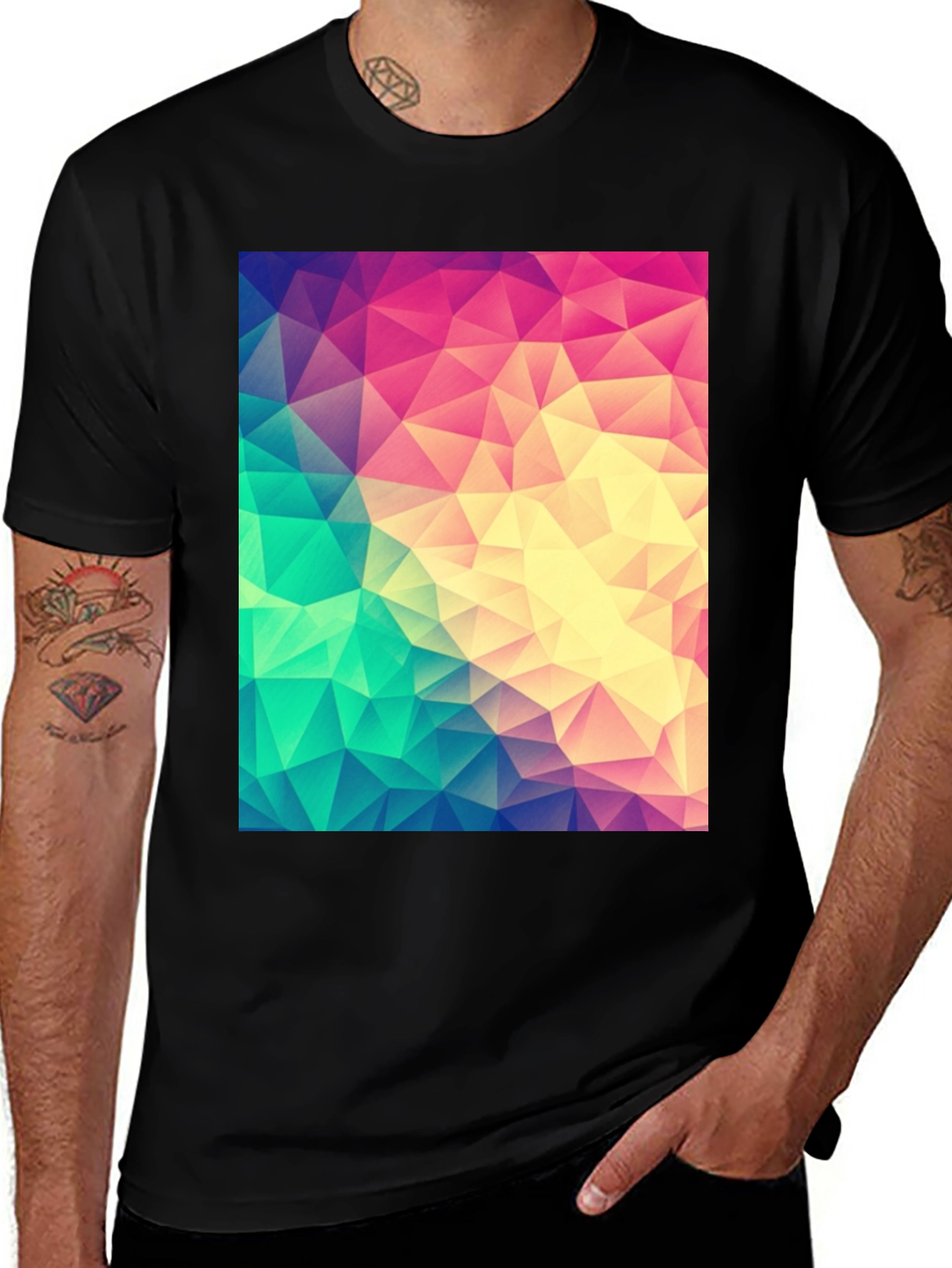 Geometric Triangle Pattern Black T-Shirt