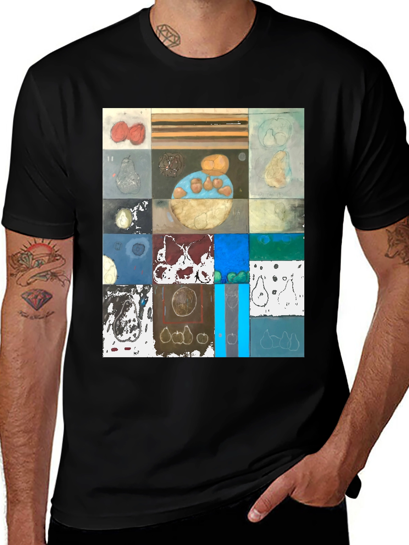 Variant 13 of Artistic Mosaic Print Black T-Shirt