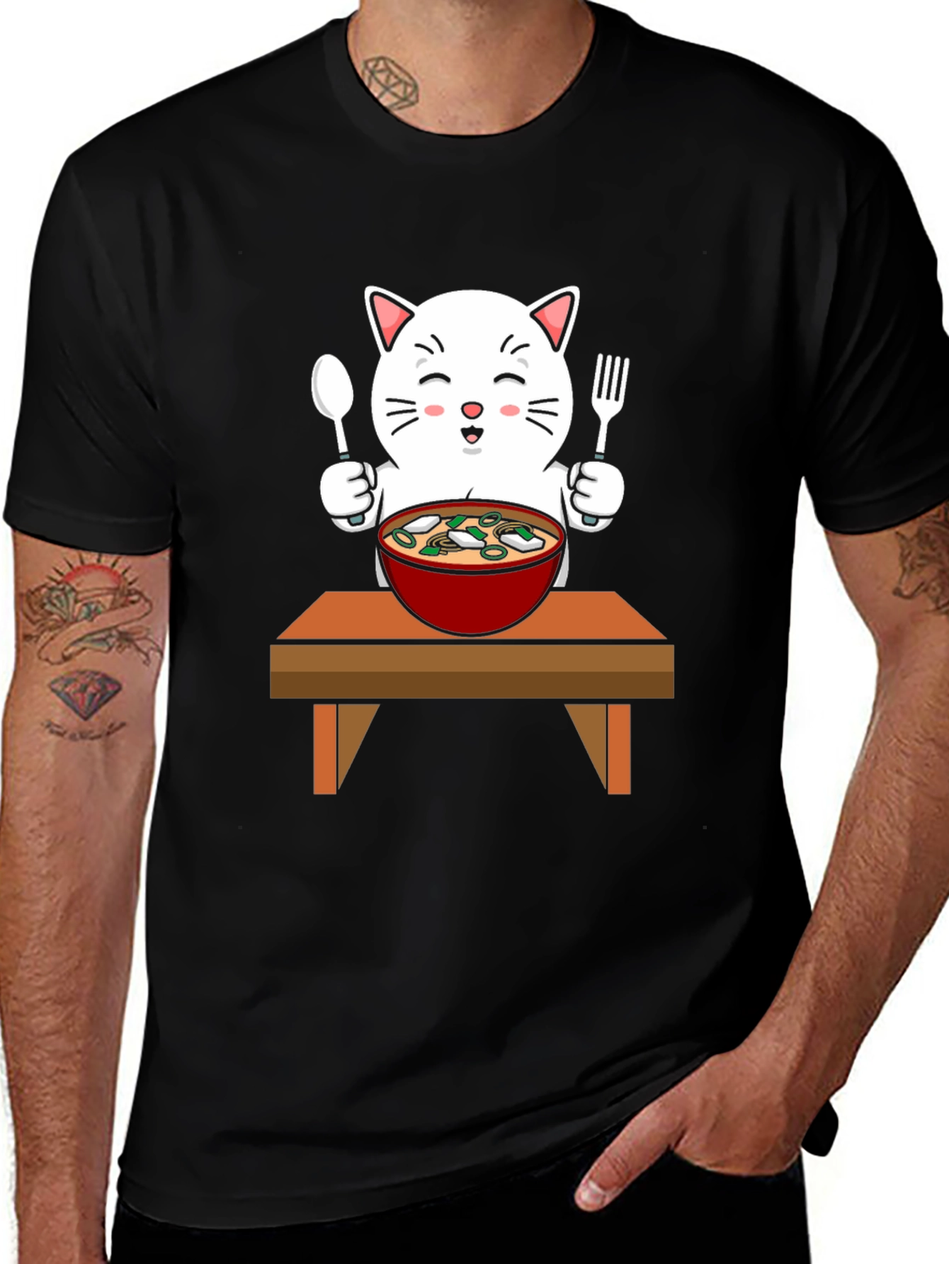 Variant 7 of Cat Eating Ramen T-Shirt - Funny Cartoon Graphic Tee