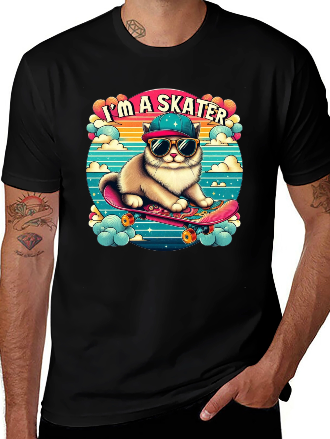 Variant 18 of Skater Cat Graphic Tee - Cool Kitten on Skateboard!