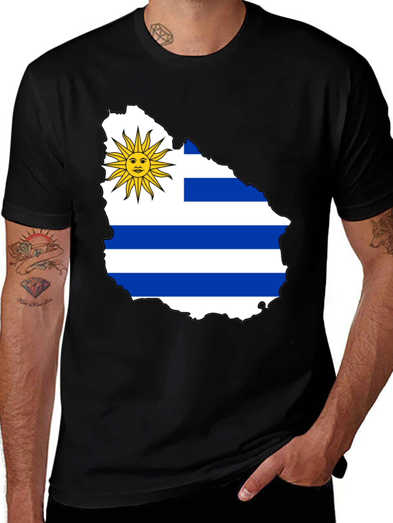 Uruguay Flag T-Shirt - Black Cotton Tee