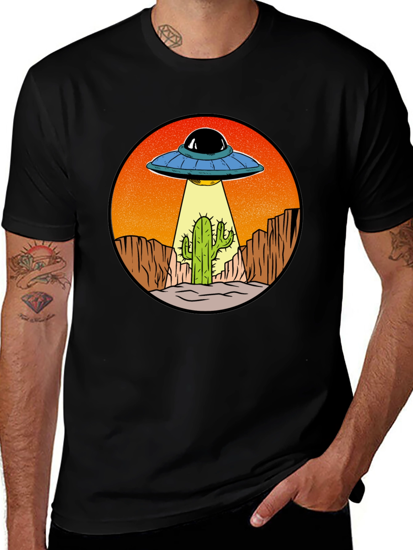 Variant 4 of UFO Cactus T-Shirt - Black Cotton Tee