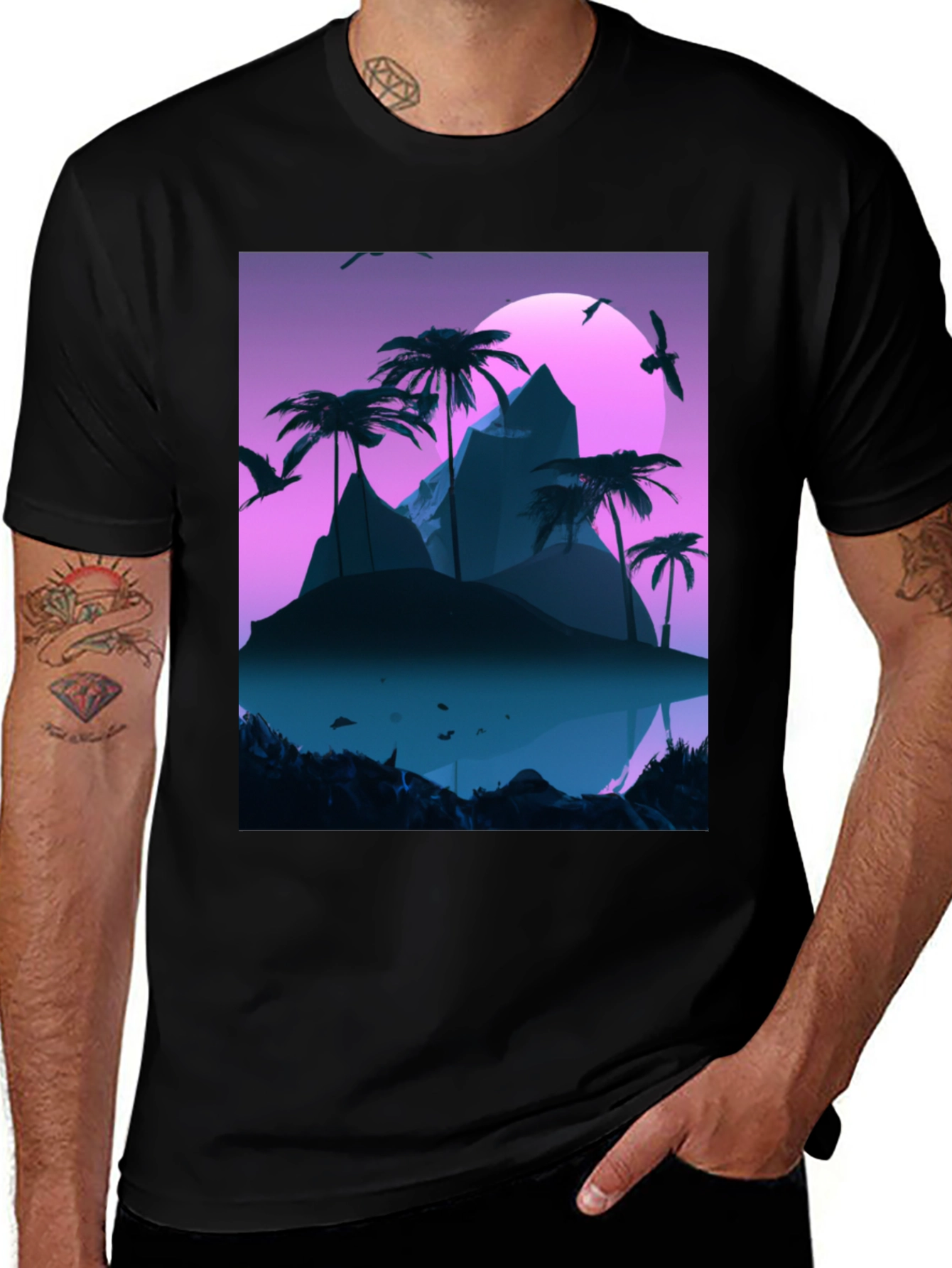 Variant 26 of Tropical Island Graphic Tee - Men's Black T-Shirt