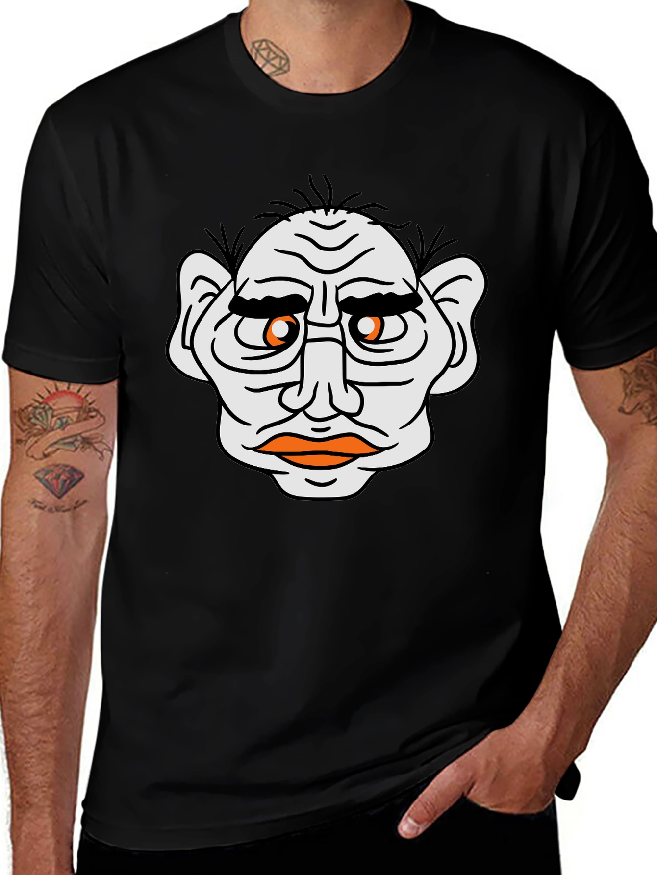 Variant 30 of Funny Old Man Face Graphic Black T-Shirt