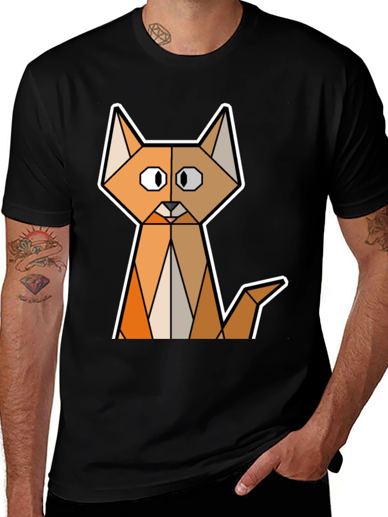 Variant 29 of Geometric Cat T-Shirt - Modern Graphic Tee