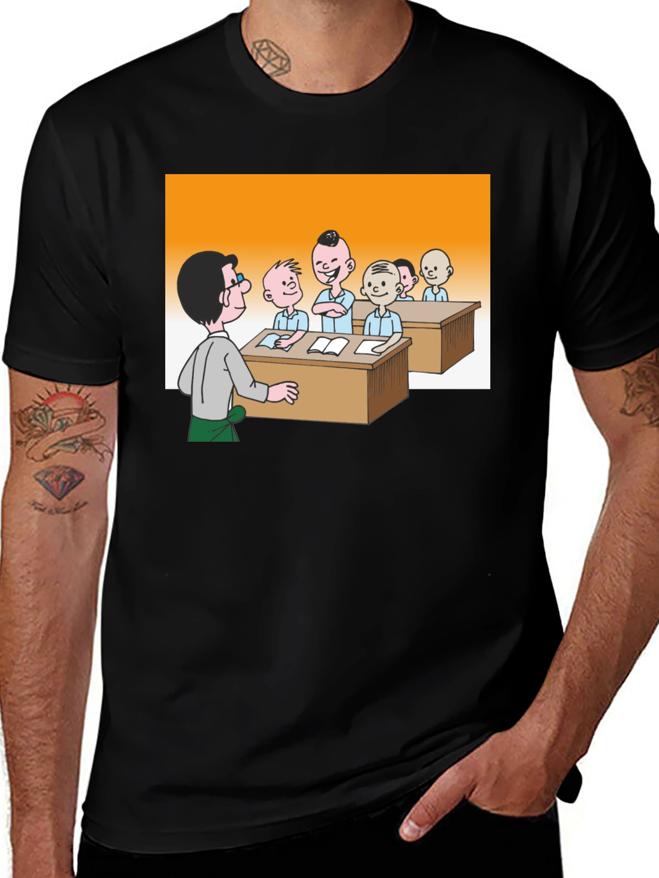 Cartoon Classroom Black T-Shirt