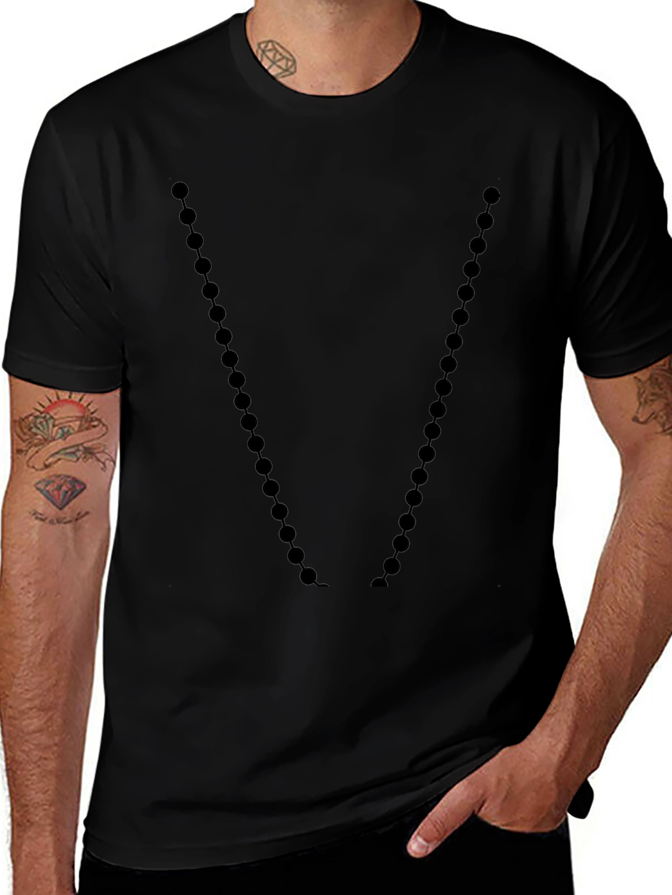 Black Men's Black Graphic Tee - Beaded V Design main image