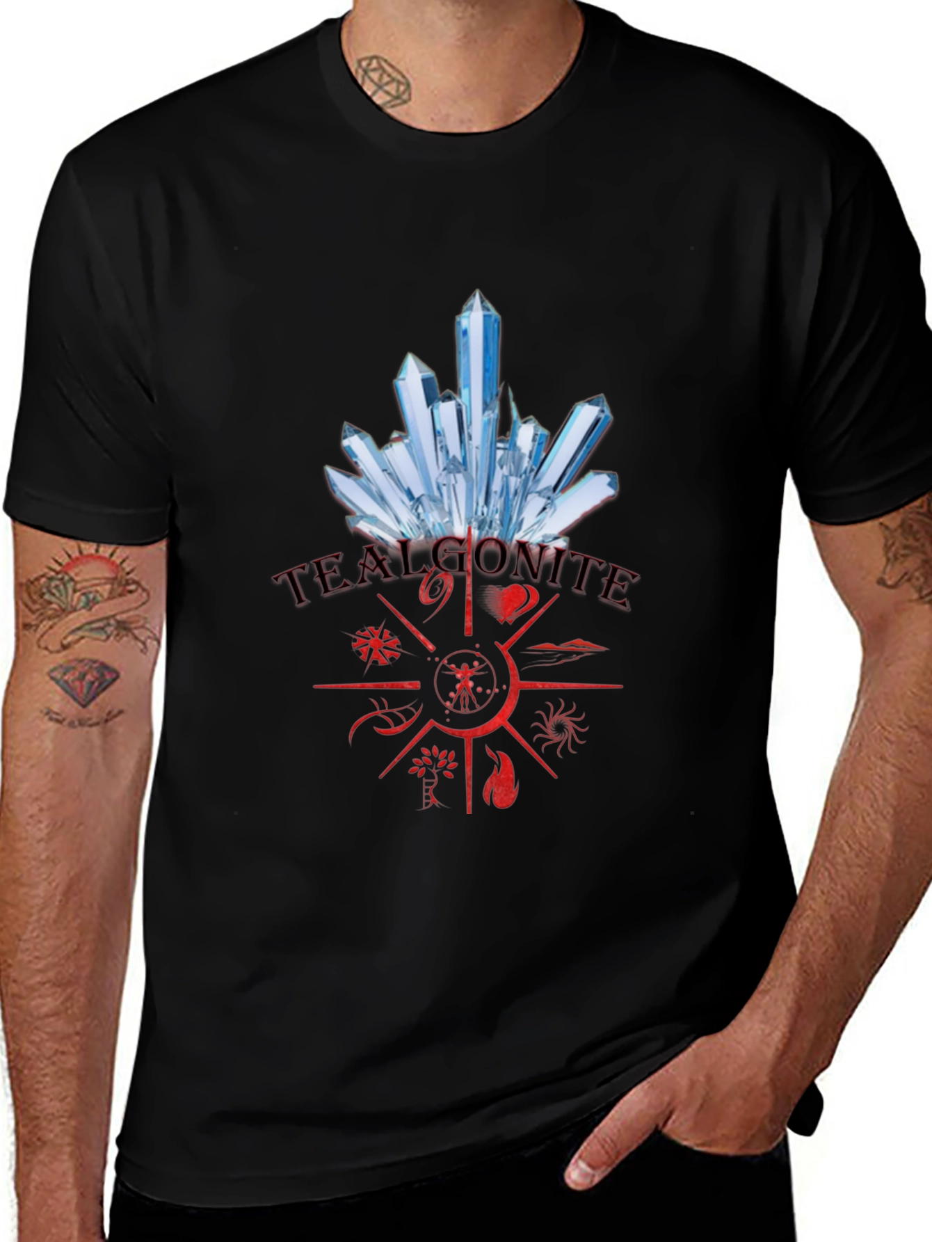 Variant 28 of Men's Black T-Shirt with Crystal Design