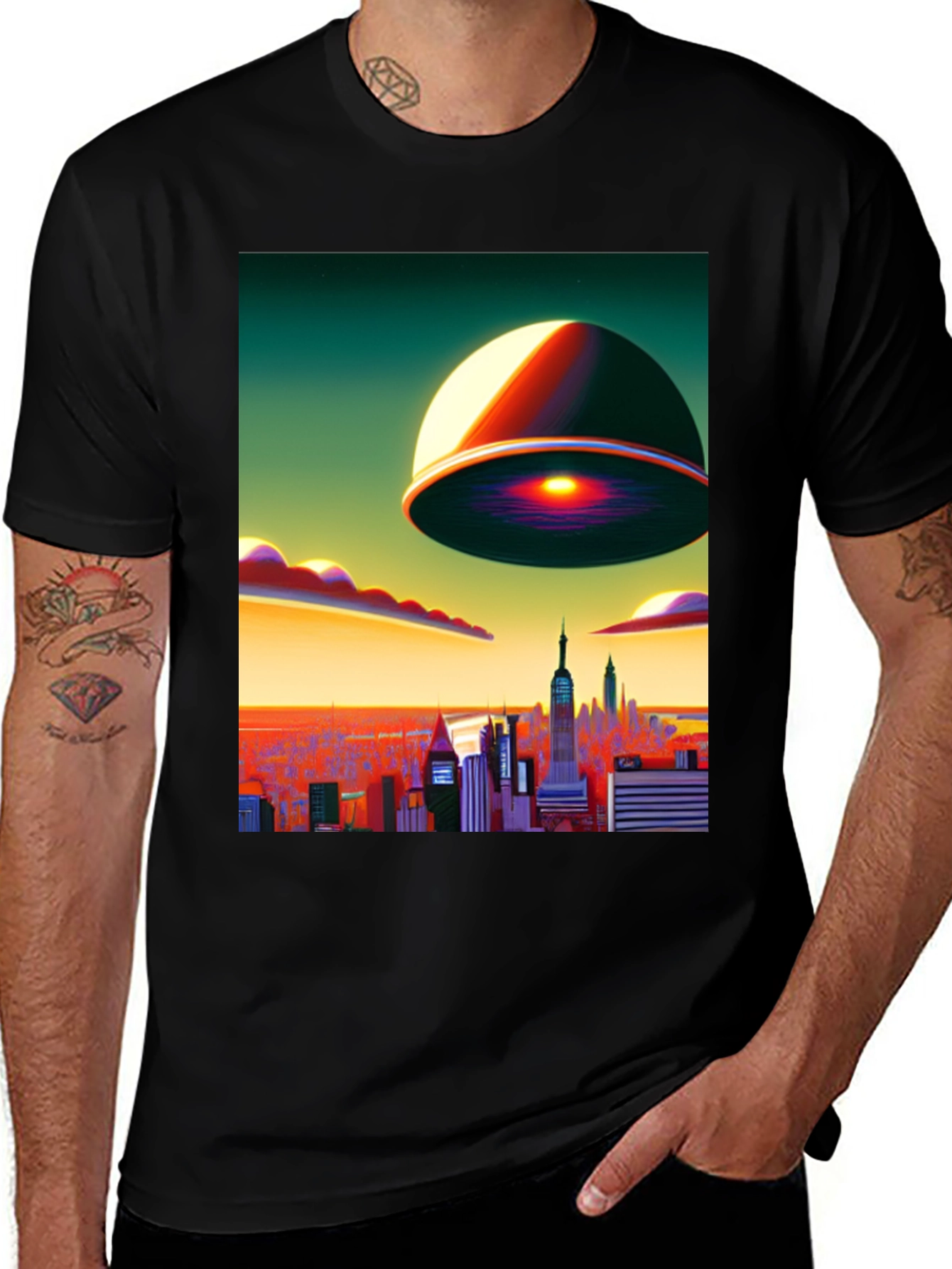 UFO Over City T-Shirt: Sci-Fi Style