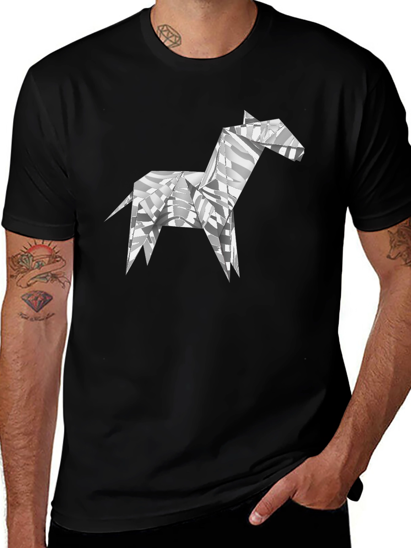 Variant 16 of Origami Horse Graphic Tee - Modern Black T-Shirt