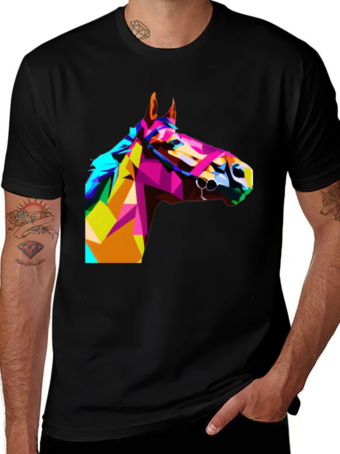 Variant 21 of Geometric Horse Head Print Black T-Shirt