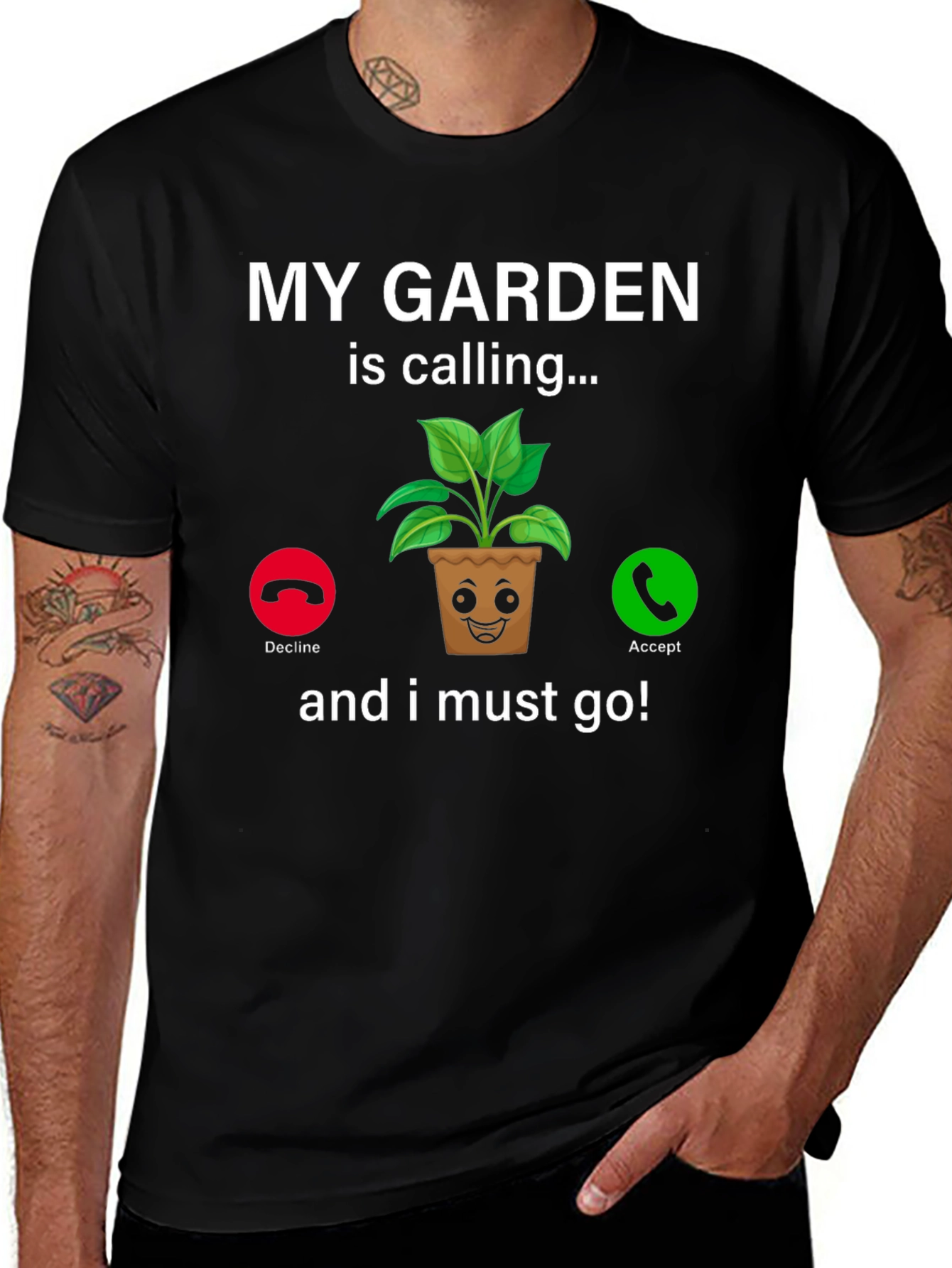 Black My Garden Is Calling T-Shirt Funny Gardener Tee main image