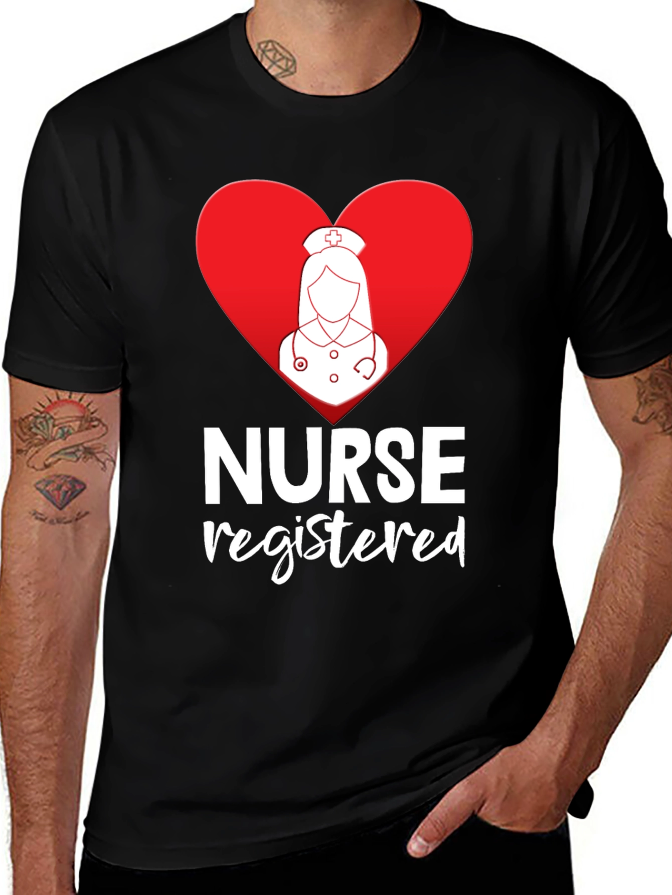 Variant 13 of Registered Nurse Heart Graphic Black T-Shirt
