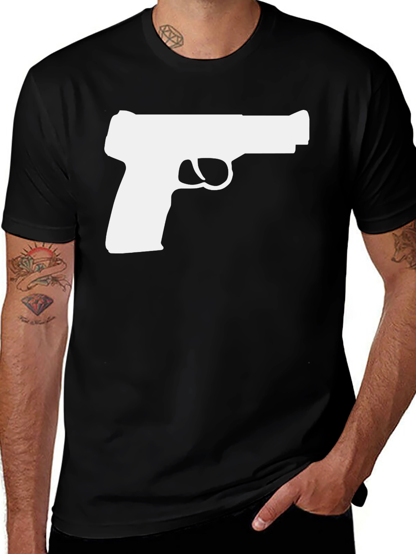 Variant 8 of Gun Graphic Tee - Stylish Black Cotton T-Shirt