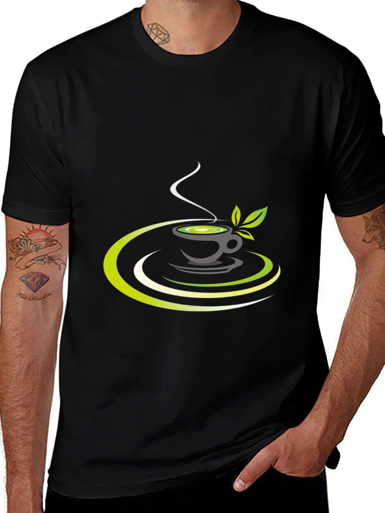 Variant 29 of Matcha Tea Cup Graphic Black T-Shirt