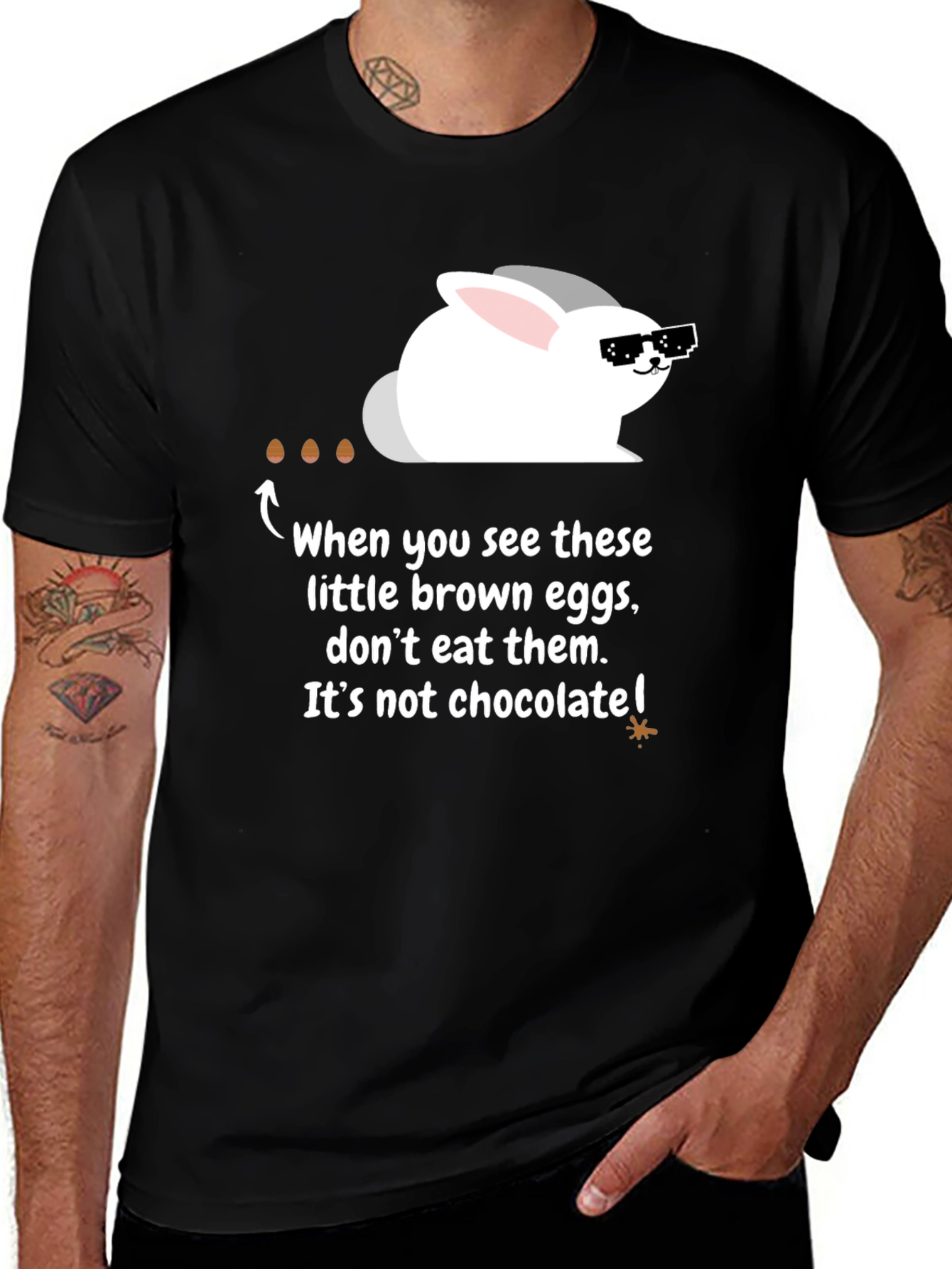 Variant 29 of Funny Easter Bunny T-Shirt - Chocolate Egg Warning