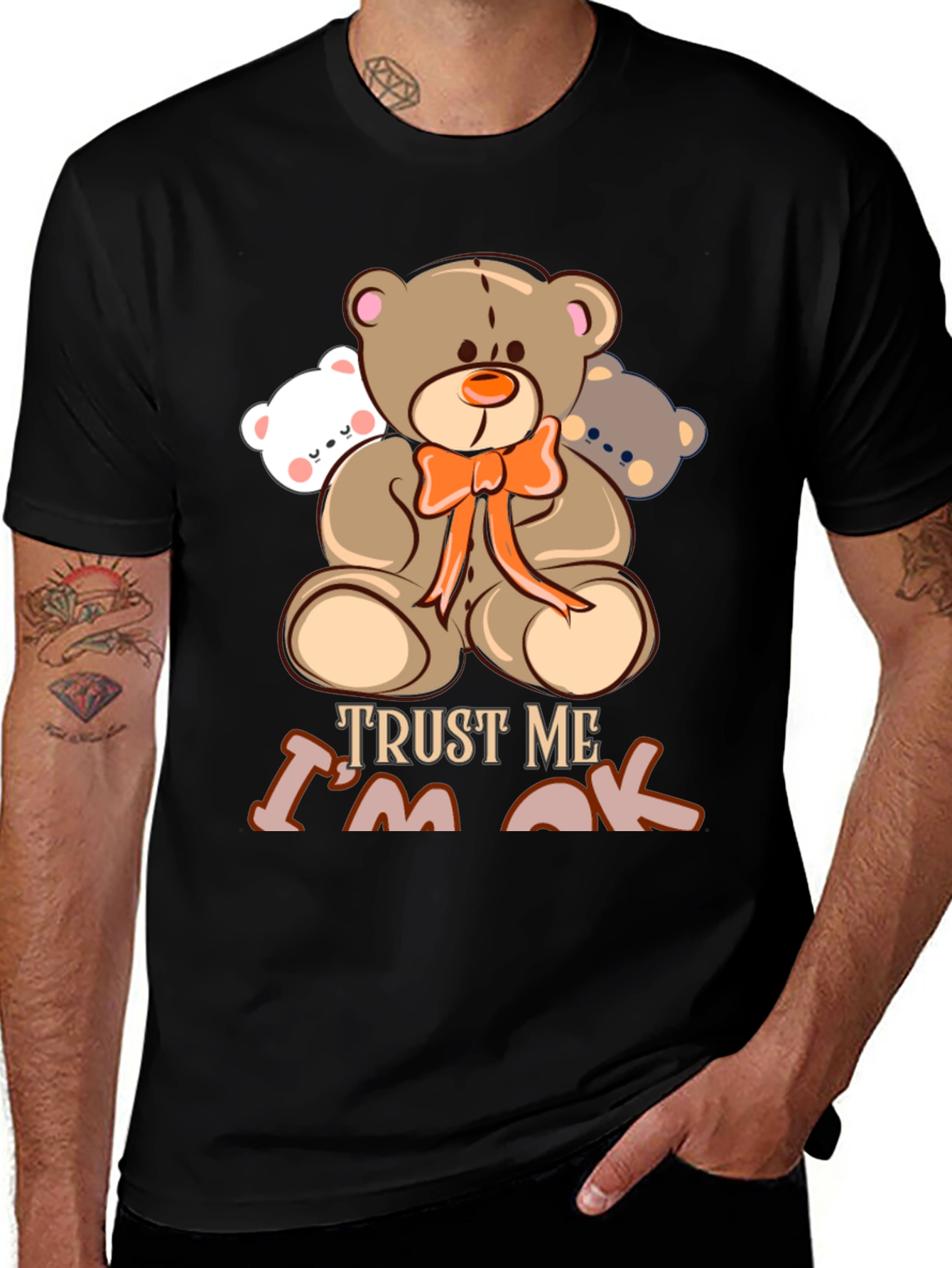 Variant 21 of Cute Bear Graphic Black T-Shirt - Trust Me I'm OK