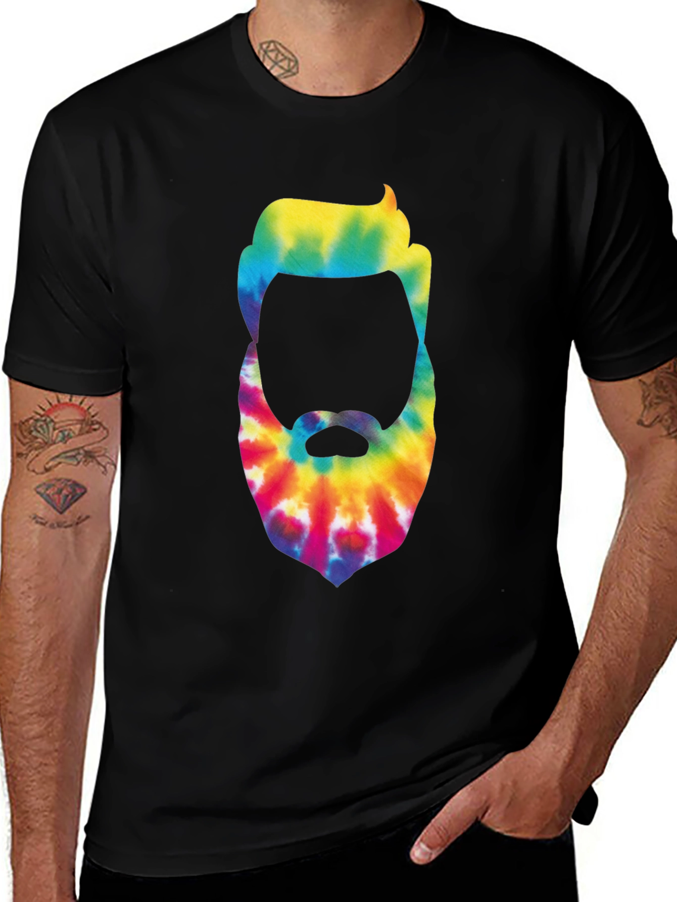 Variant 4 of Tie-Dye Beard Graphic Black T-Shirt