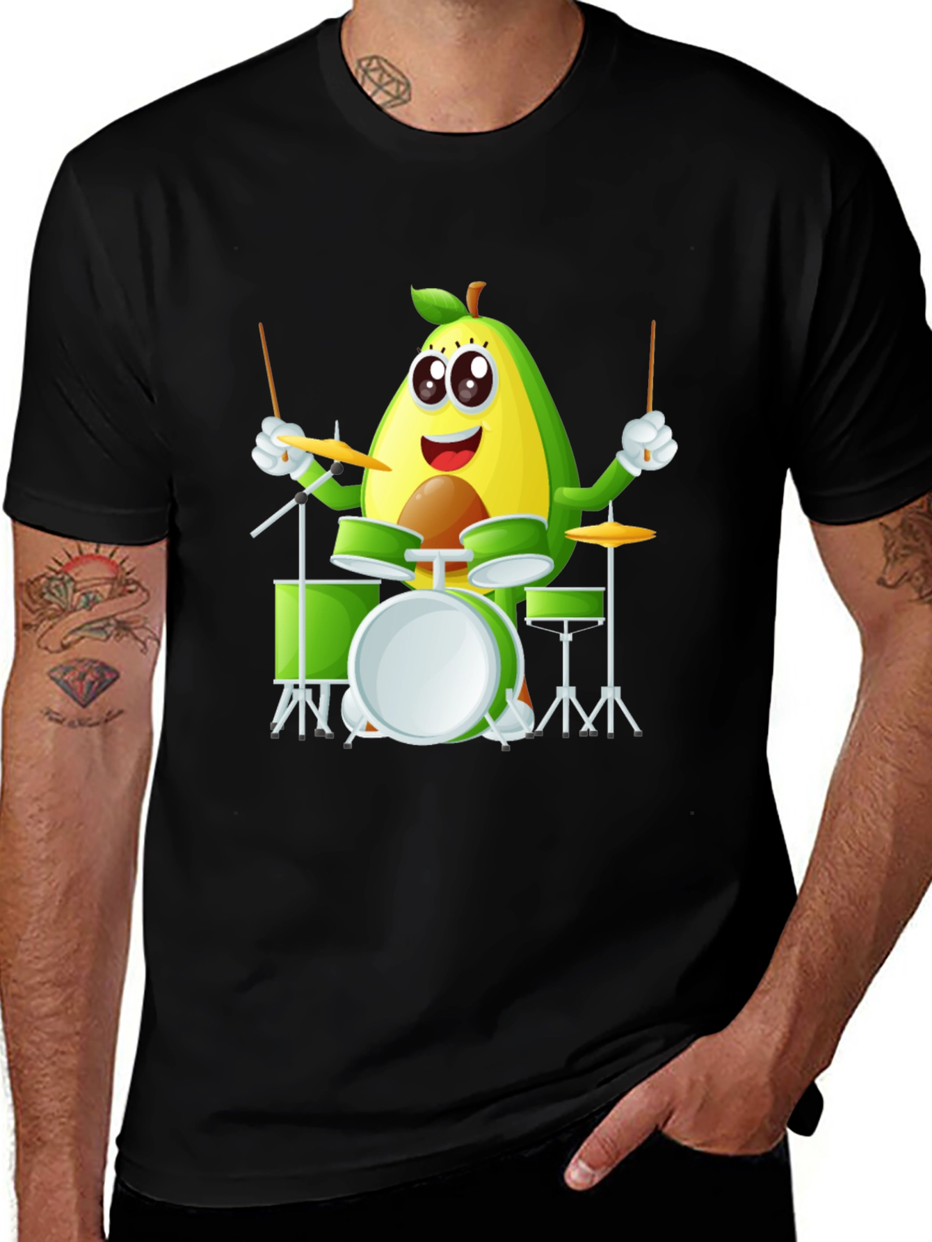 Variant 10 of Avocado Drummer T-Shirt - Playful Graphic Tee