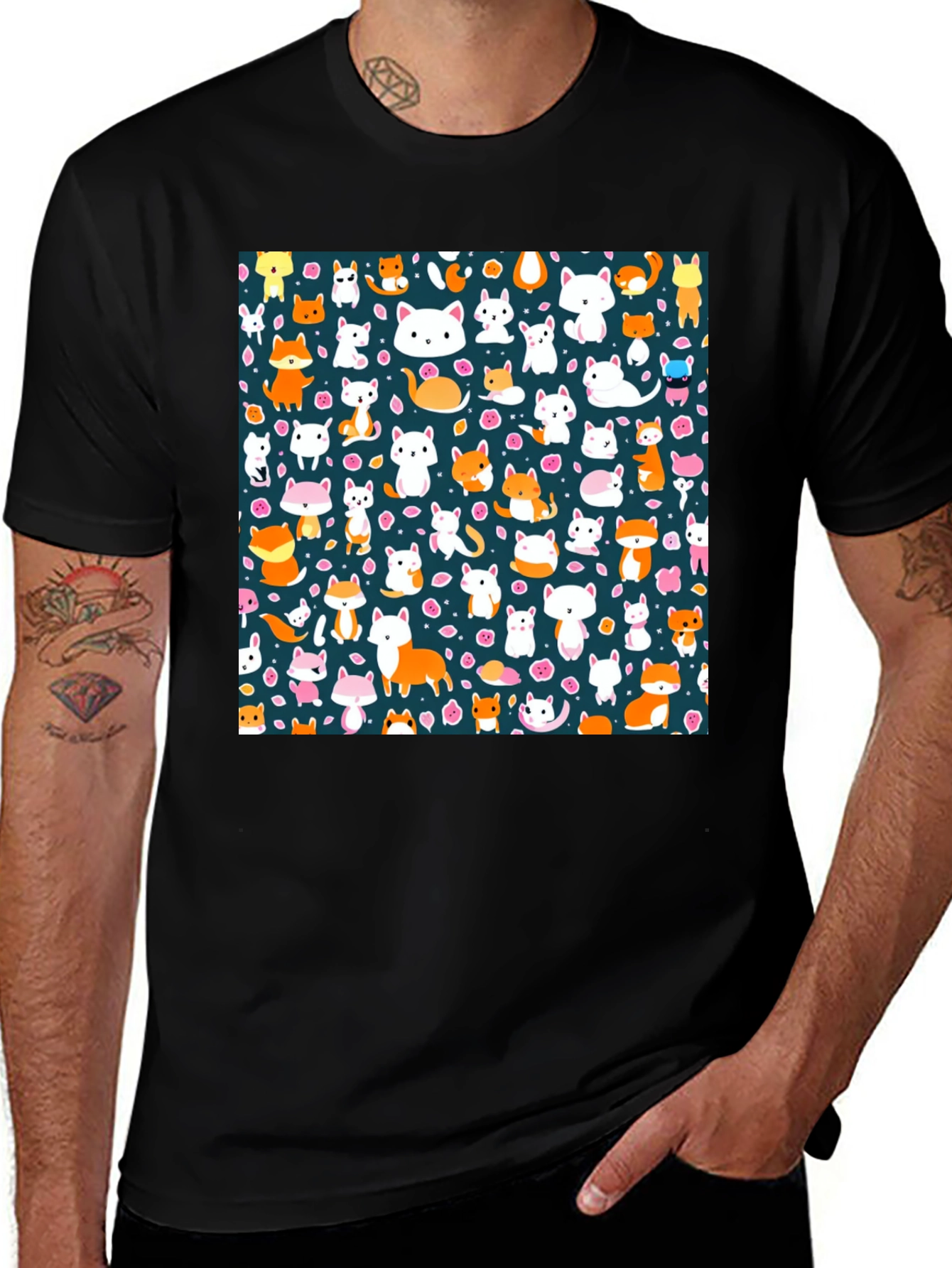 Variant 18 of Animal Print T-Shirt - Cute Cats & Foxes