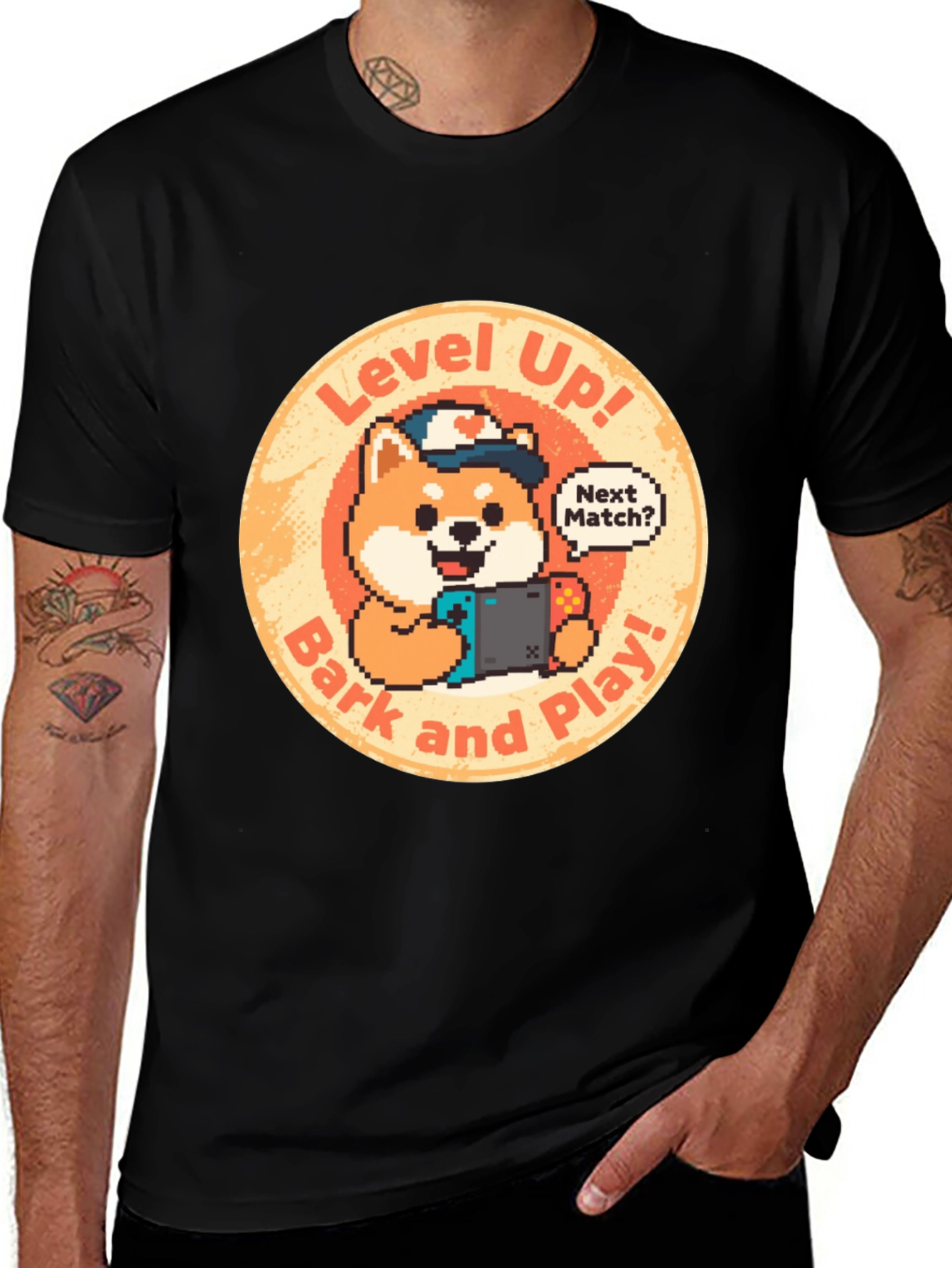 Variant 26 of Level Up! Gamer Dog Graphic Tee