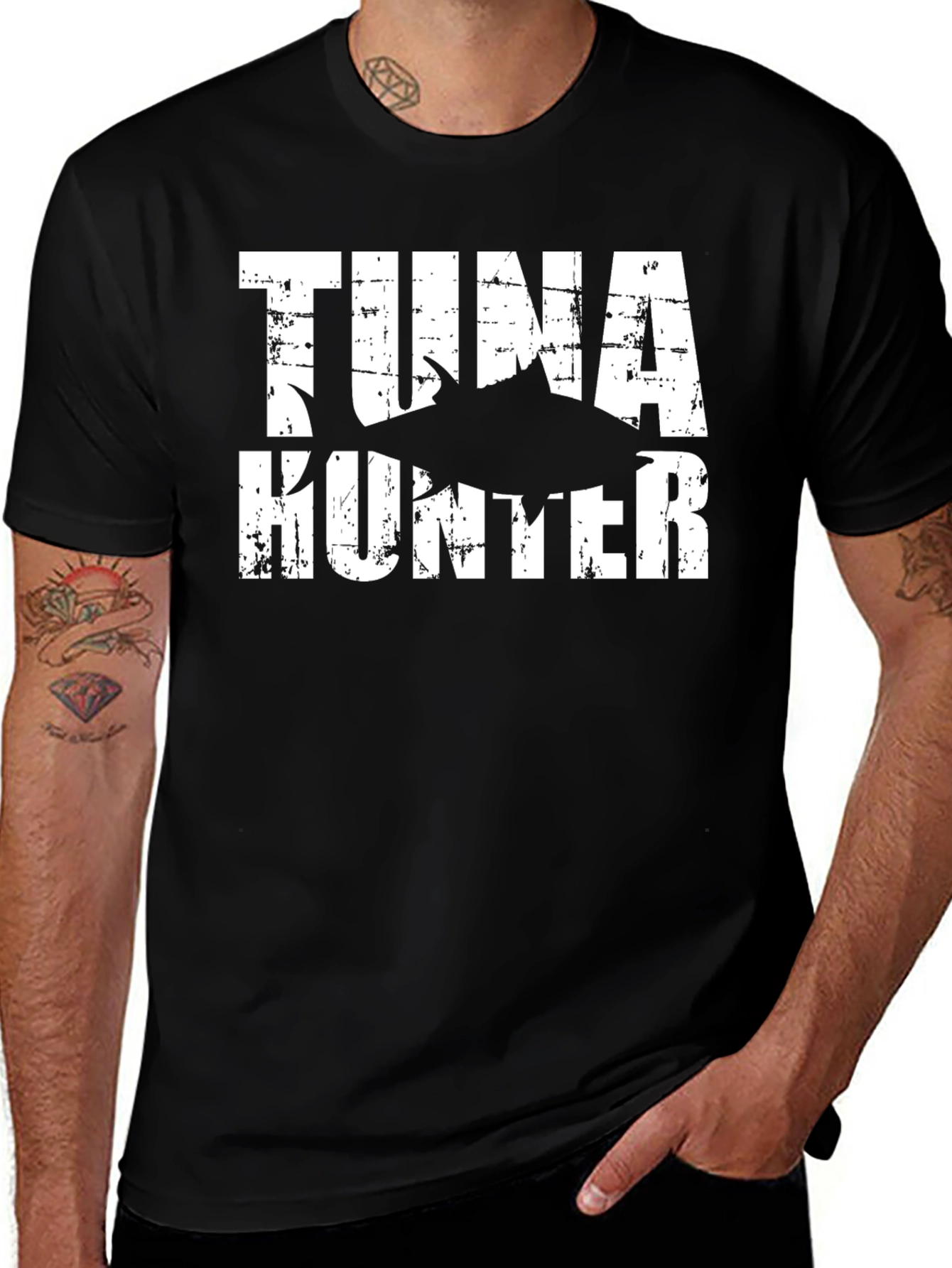 Tuna Hunter Graphic Tee - Black Cotton T-Shirt
