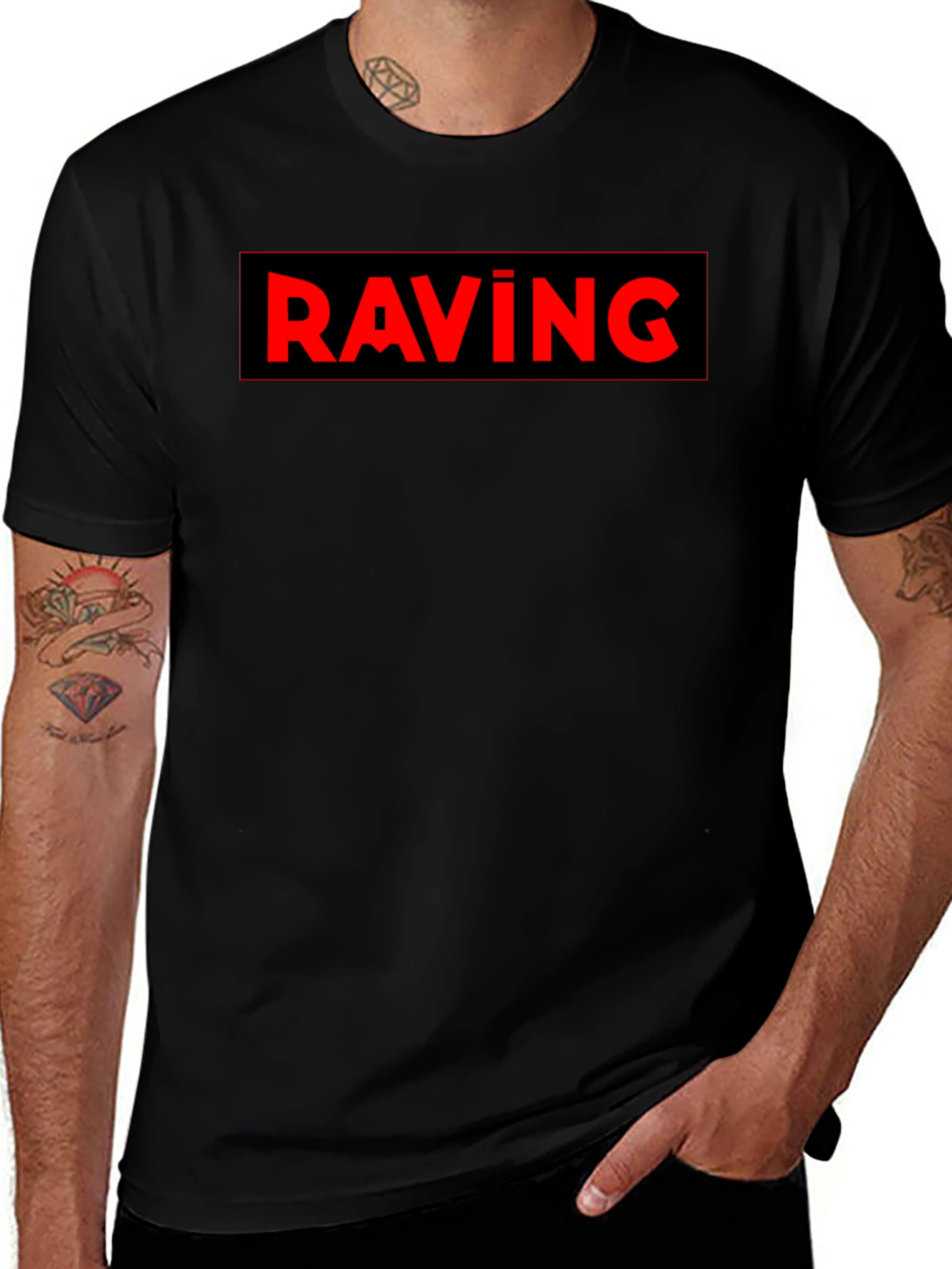 Variant 21 of RAVING Graphic Black T-Shirt - Bold Statement Tee