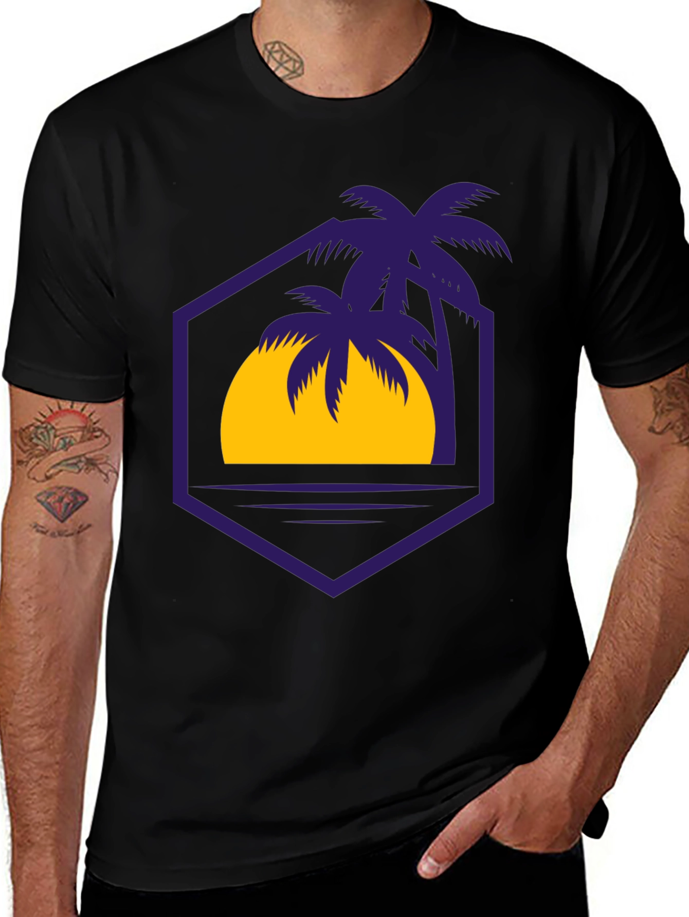 Variant 4 of Sunset Palm Tee - Black Graphic T-Shirt