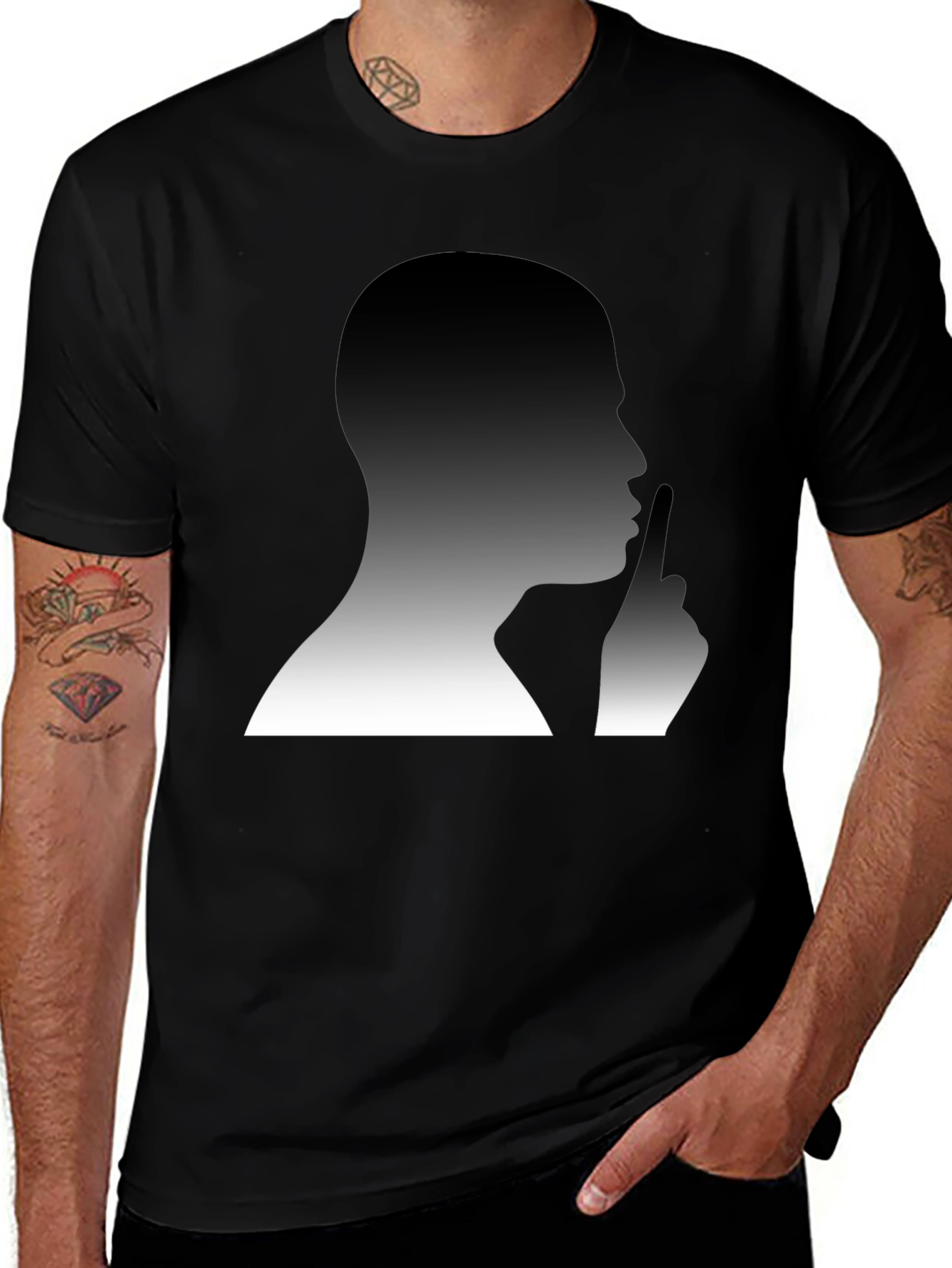 Variant 22 of Shhh! Graphic Tee - Mens Silhouette Black T-Shirt