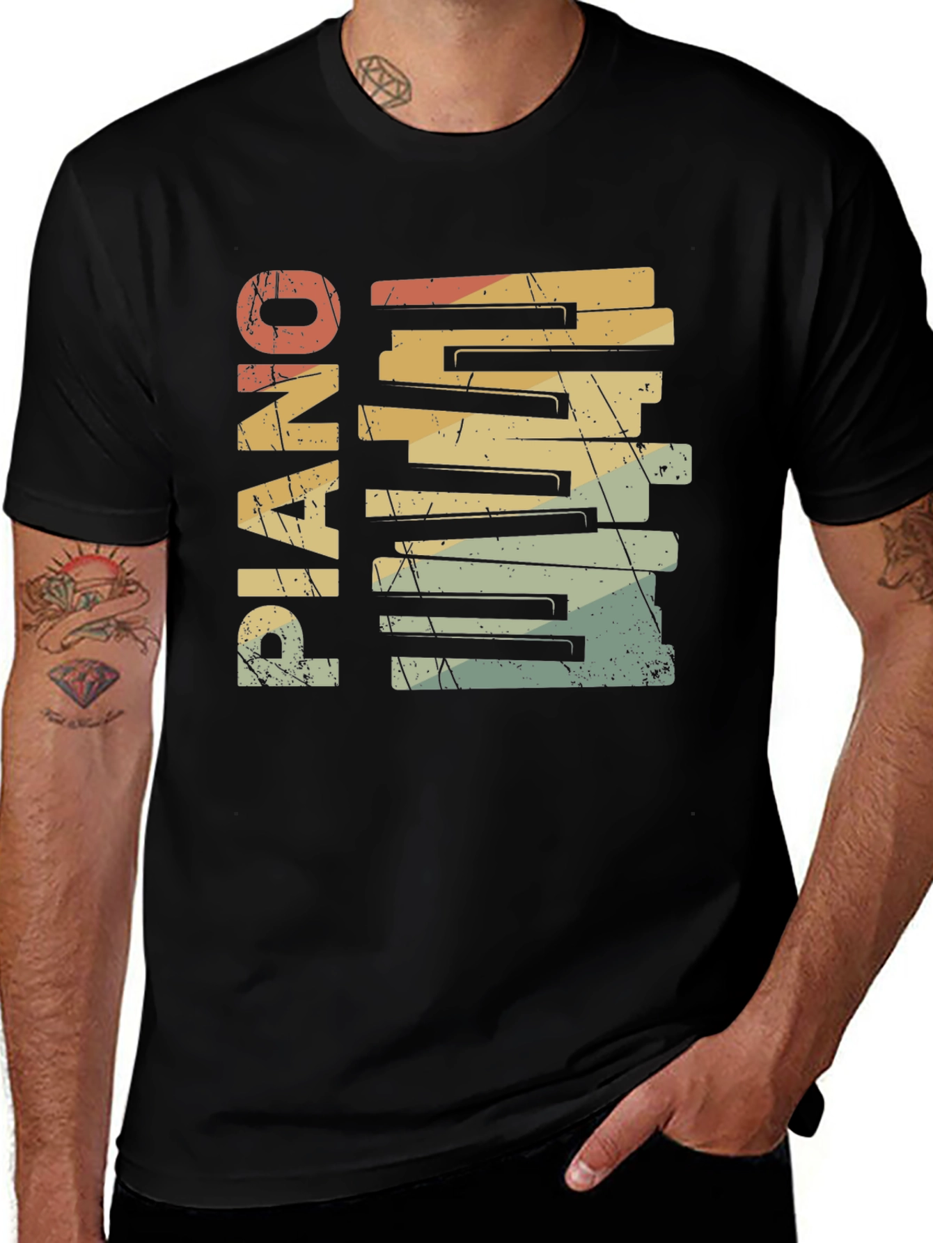 Retro Piano Keys Graphic Tee - Vintage Style Musician T-Shirt