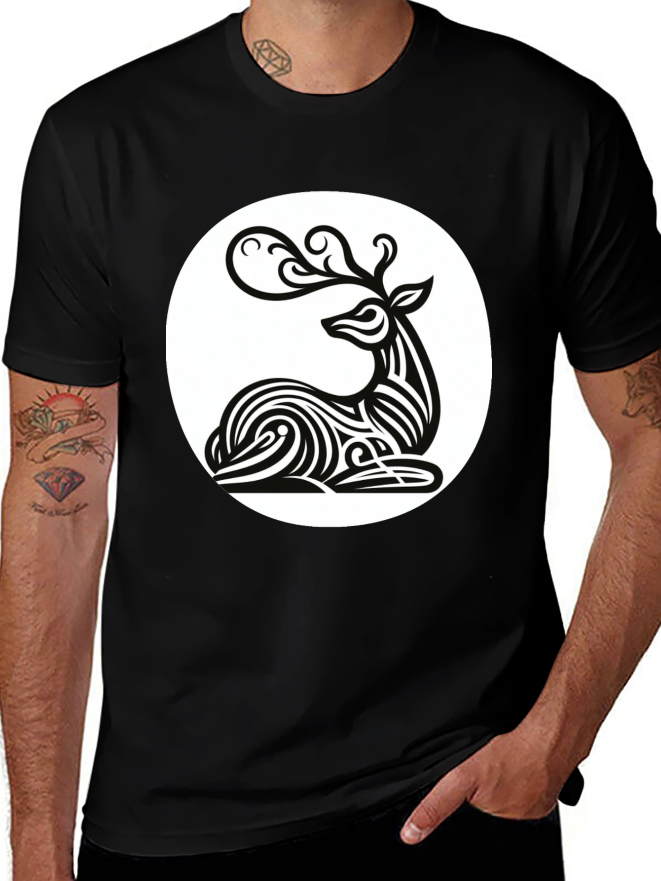 Stylish Deer Graphic Tee - Black T-Shirt