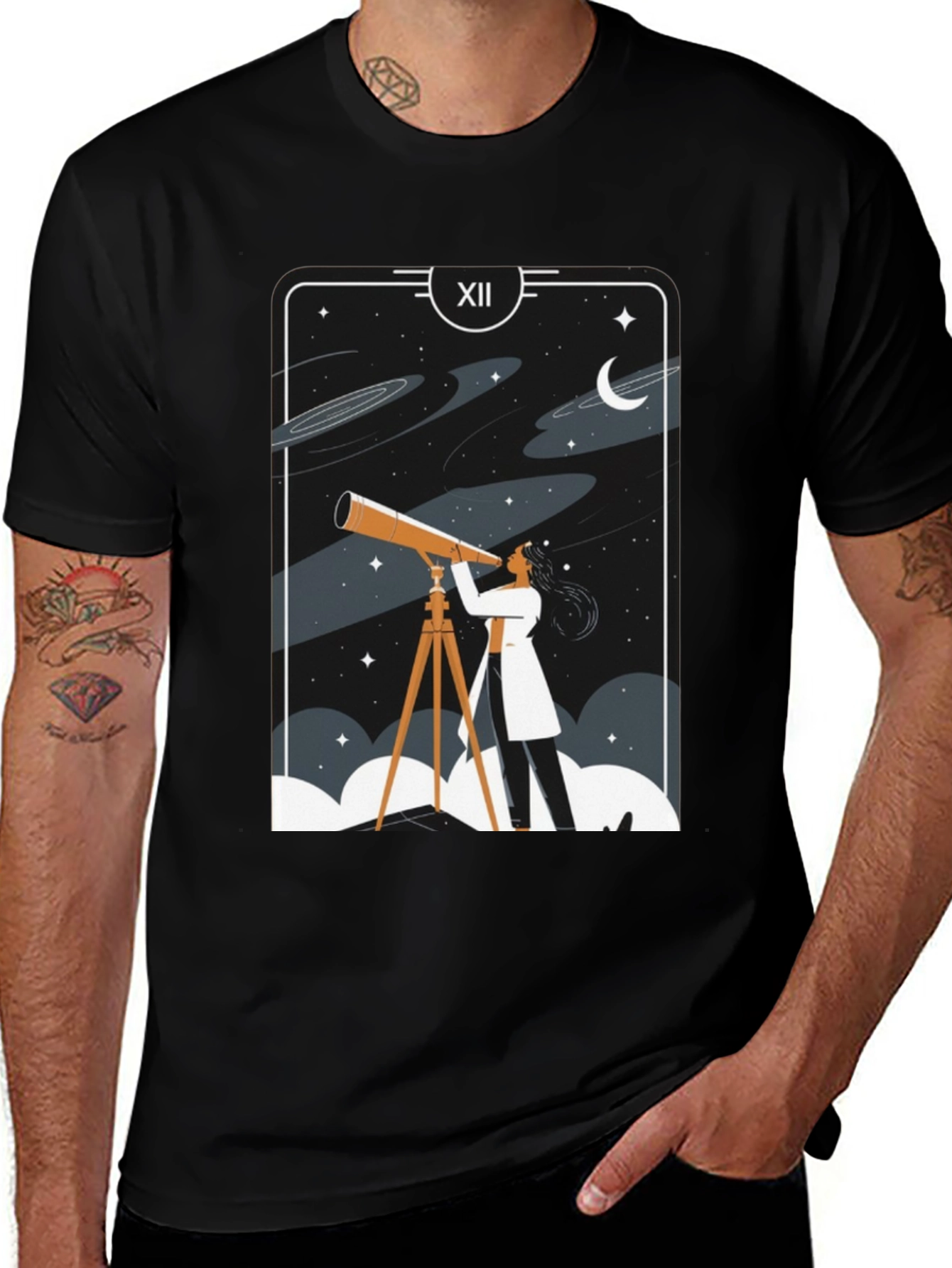 Astronomer Tarot Card T-Shirt - Cosmic Design