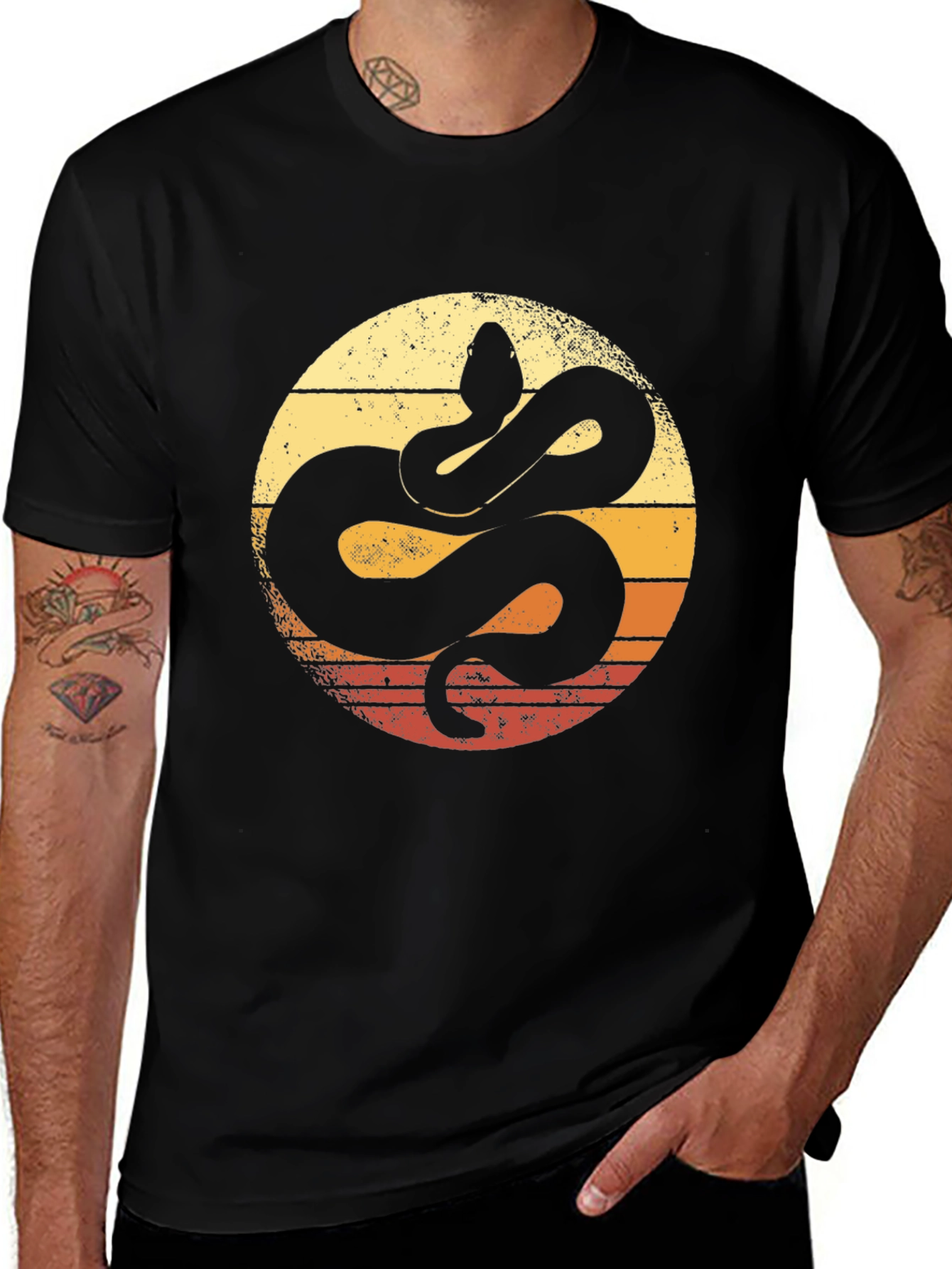 Variant 11 of Retro Snake Graphic T-Shirt - Men's Black Tee