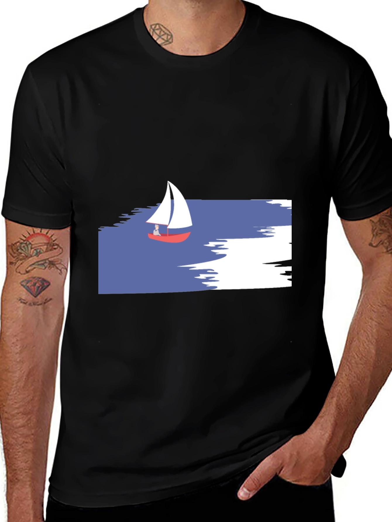Variant 9 of Sailboat Graphic T-Shirt - Casual Black Tee